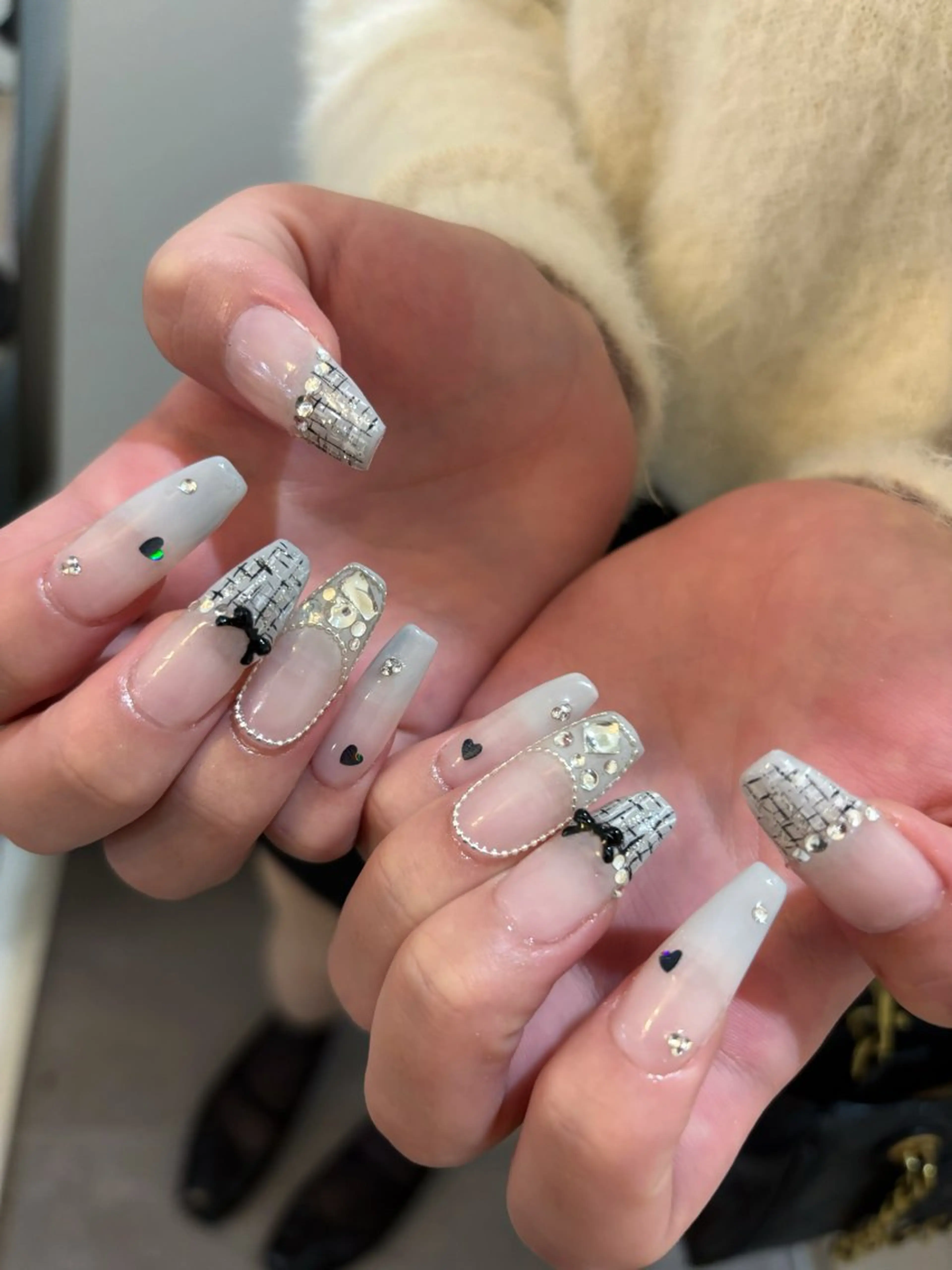 ネイル グラデーション ツイードネイル 冬ネイル moana mimi 天王寺のネイルデザイン