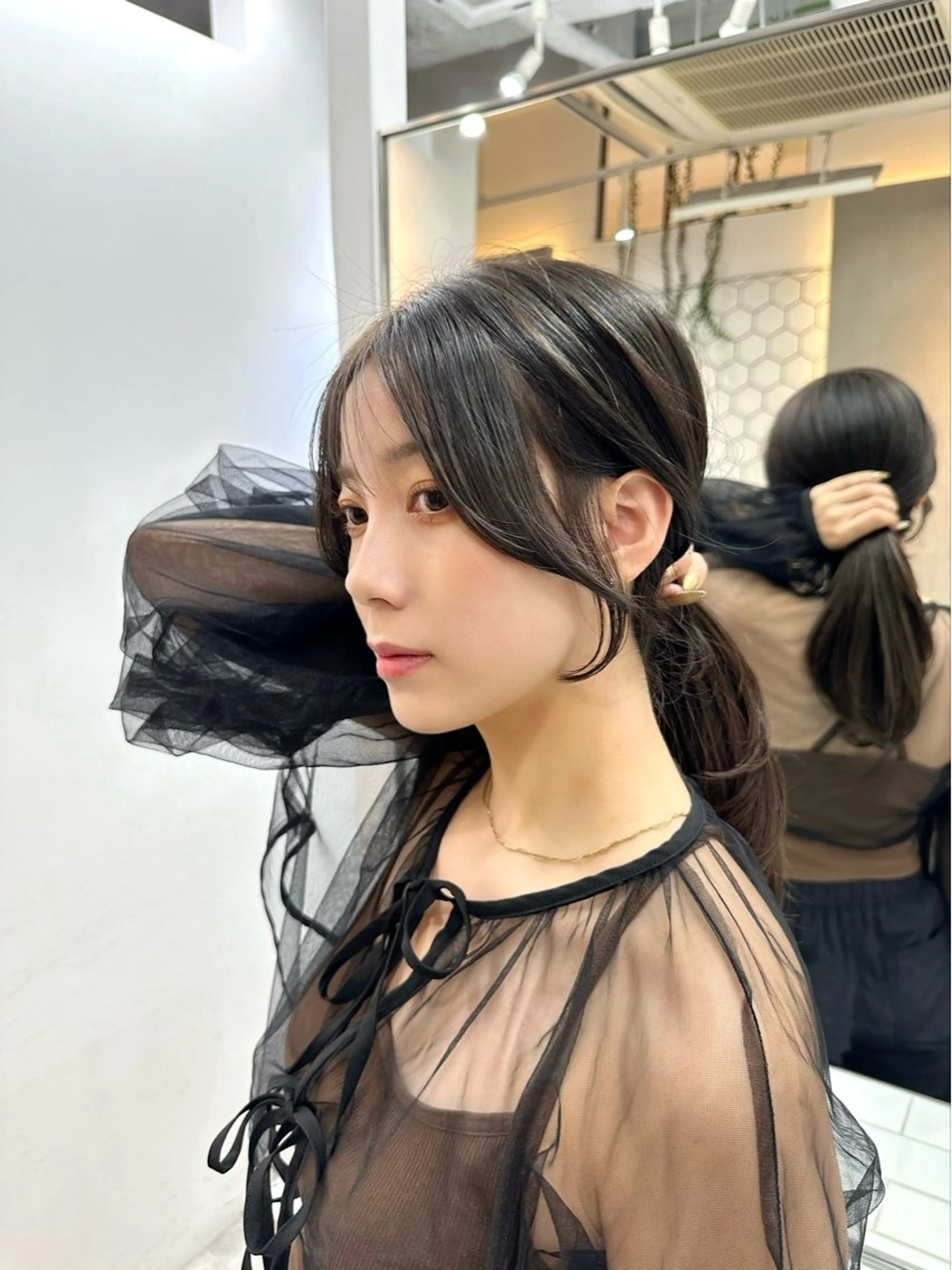 ロング カラー カット ヘアカラー トリートメント レイヤー 顔周り グレージュ/添田晃基のヘアスタイル
