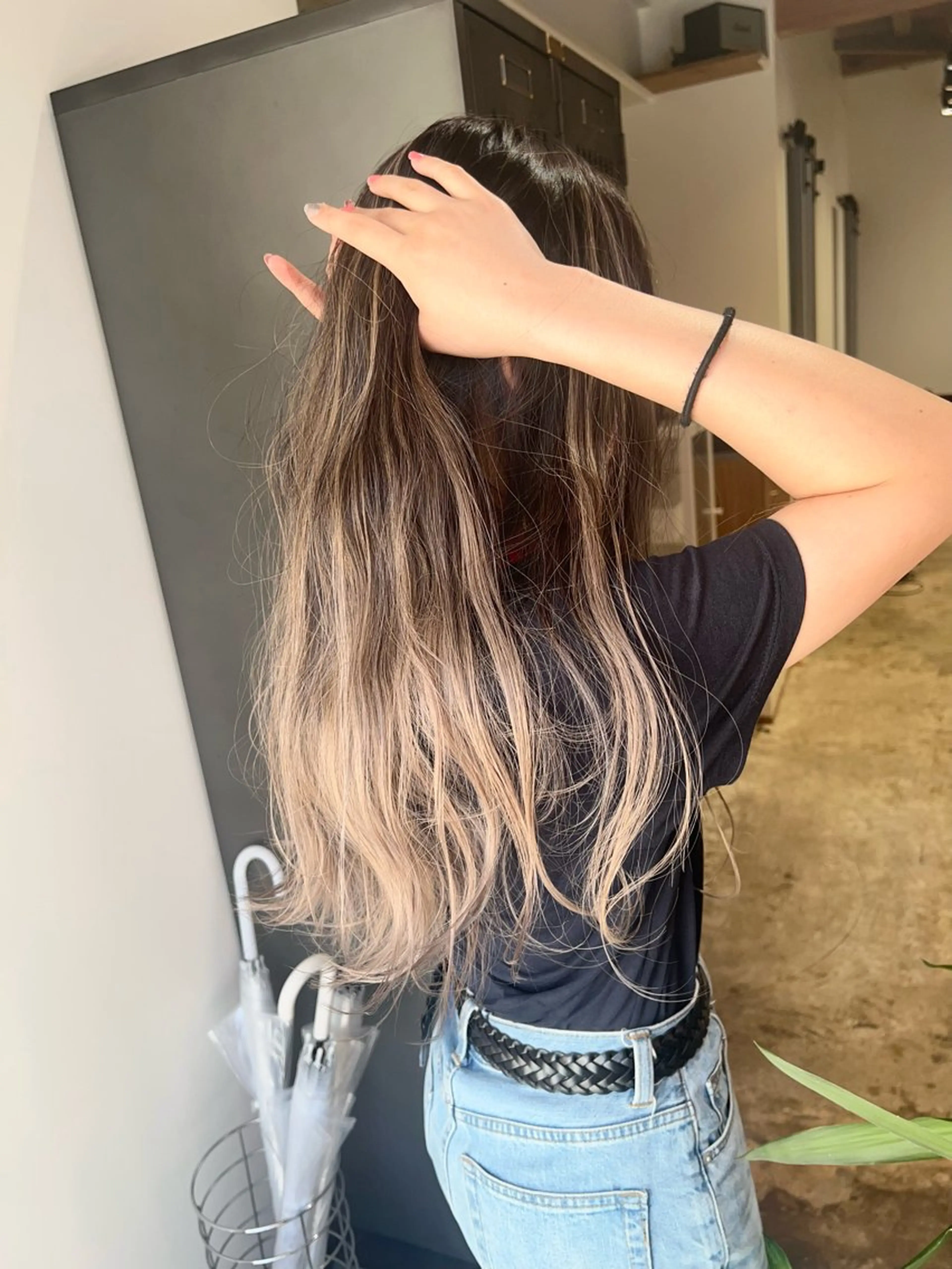 ロング カラー nishido ハイライト/メンズのヘアスタイル