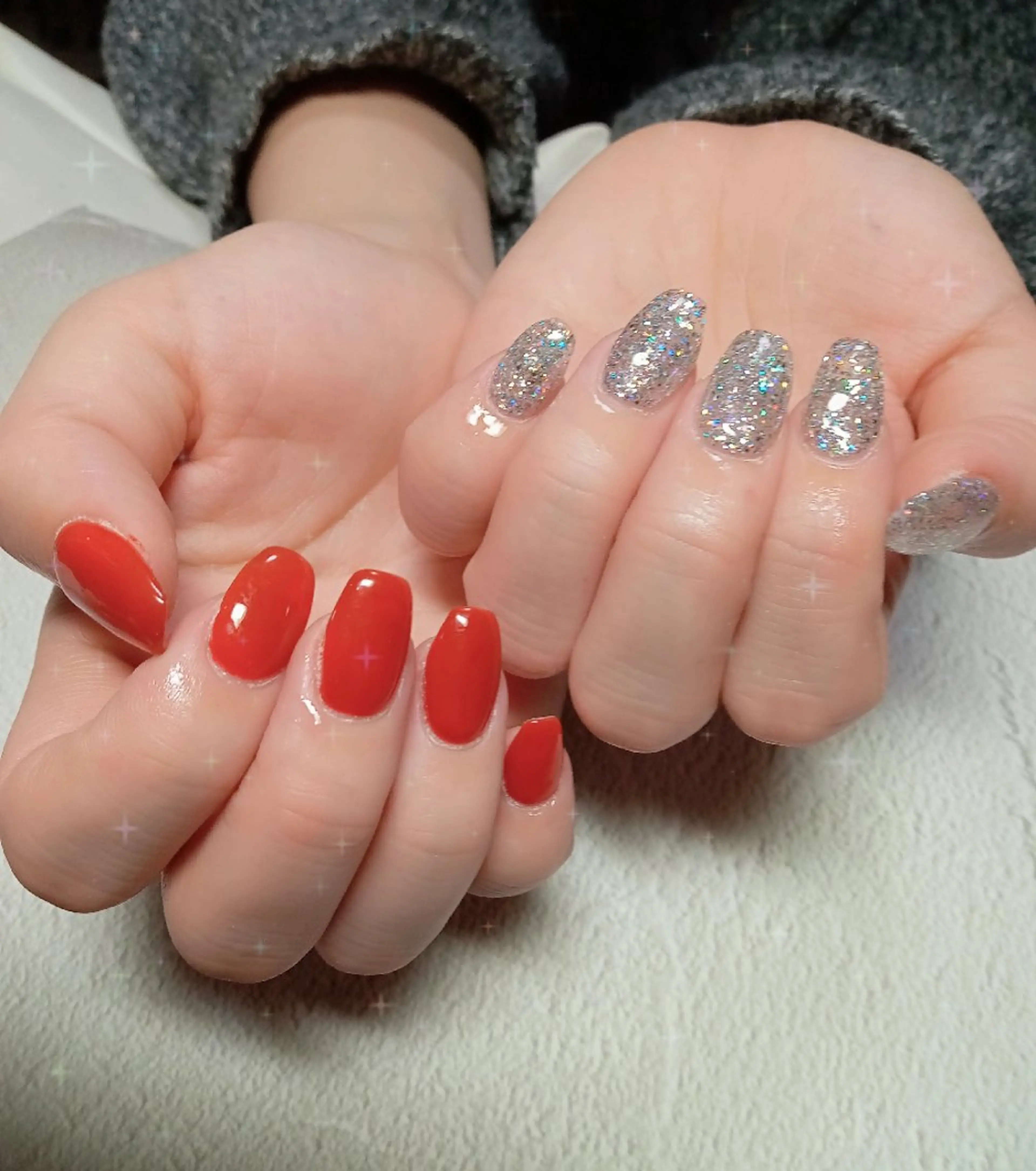 ネイル 長さ出し ジェルネイル キラキラネイル ラメ(グリッター) ラメグラデーション ハンドネイル flure de neige yukiのネイルデザイン
