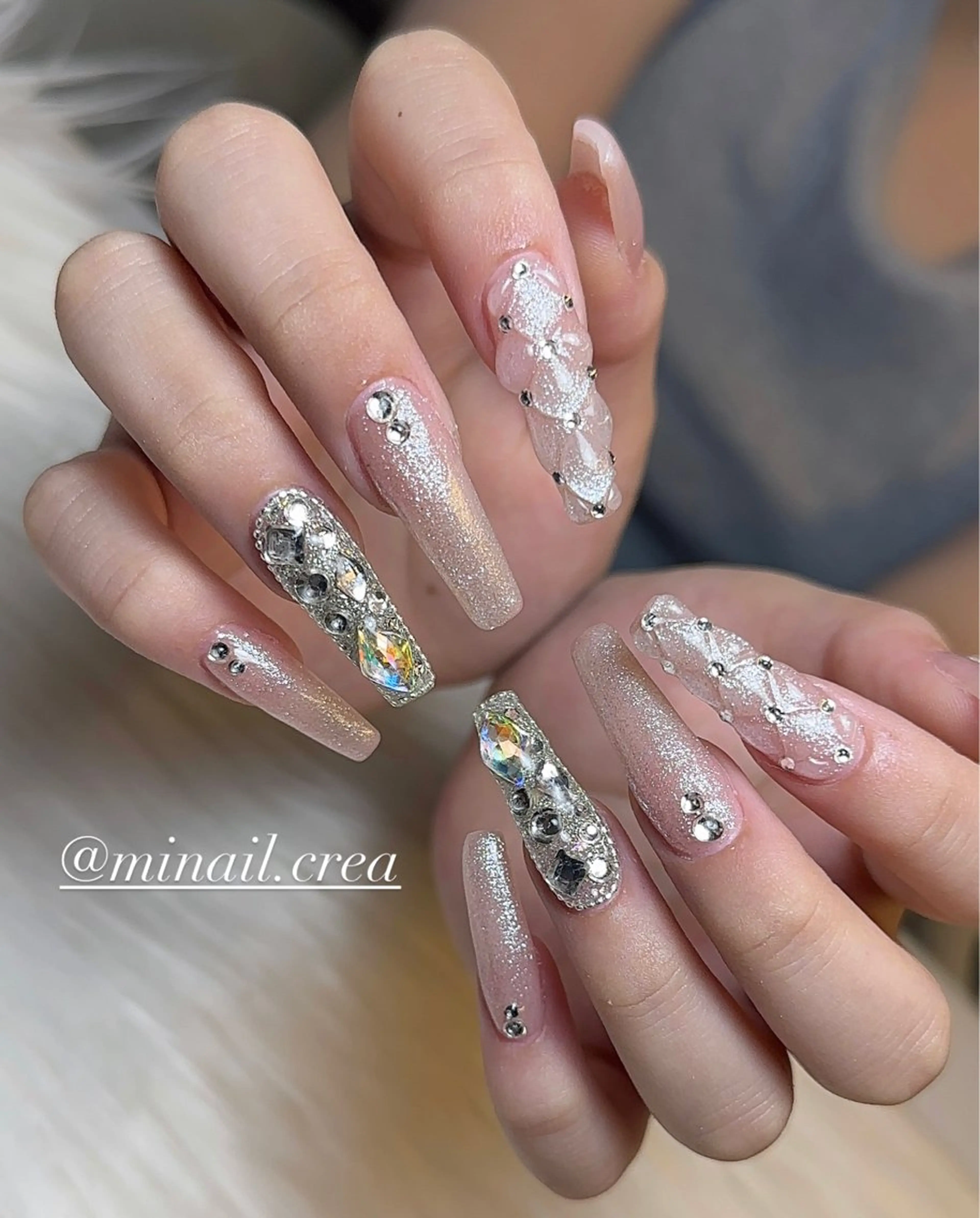 ネイル キラキラネイル ロングネイル スカルプネイル 夏ネイル ハンドネイル CRéA　-private nailsalon-所属・CReA nailのネイルデザイン