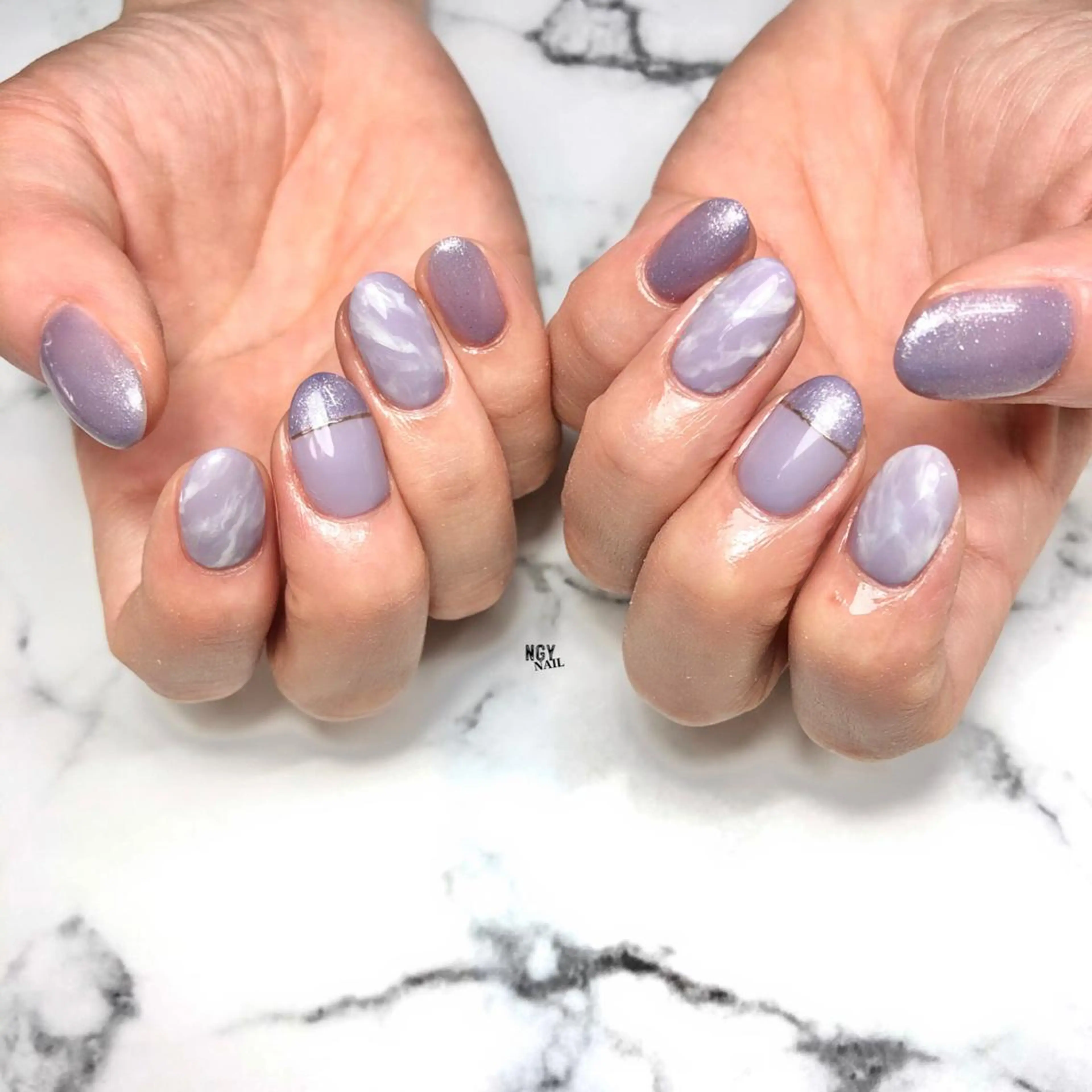 ネイル 大理石ネイル(マーブル) ミラーネイル ニュアンスネイル パステルネイル パープル NAIL NOWのネイルデザイン
