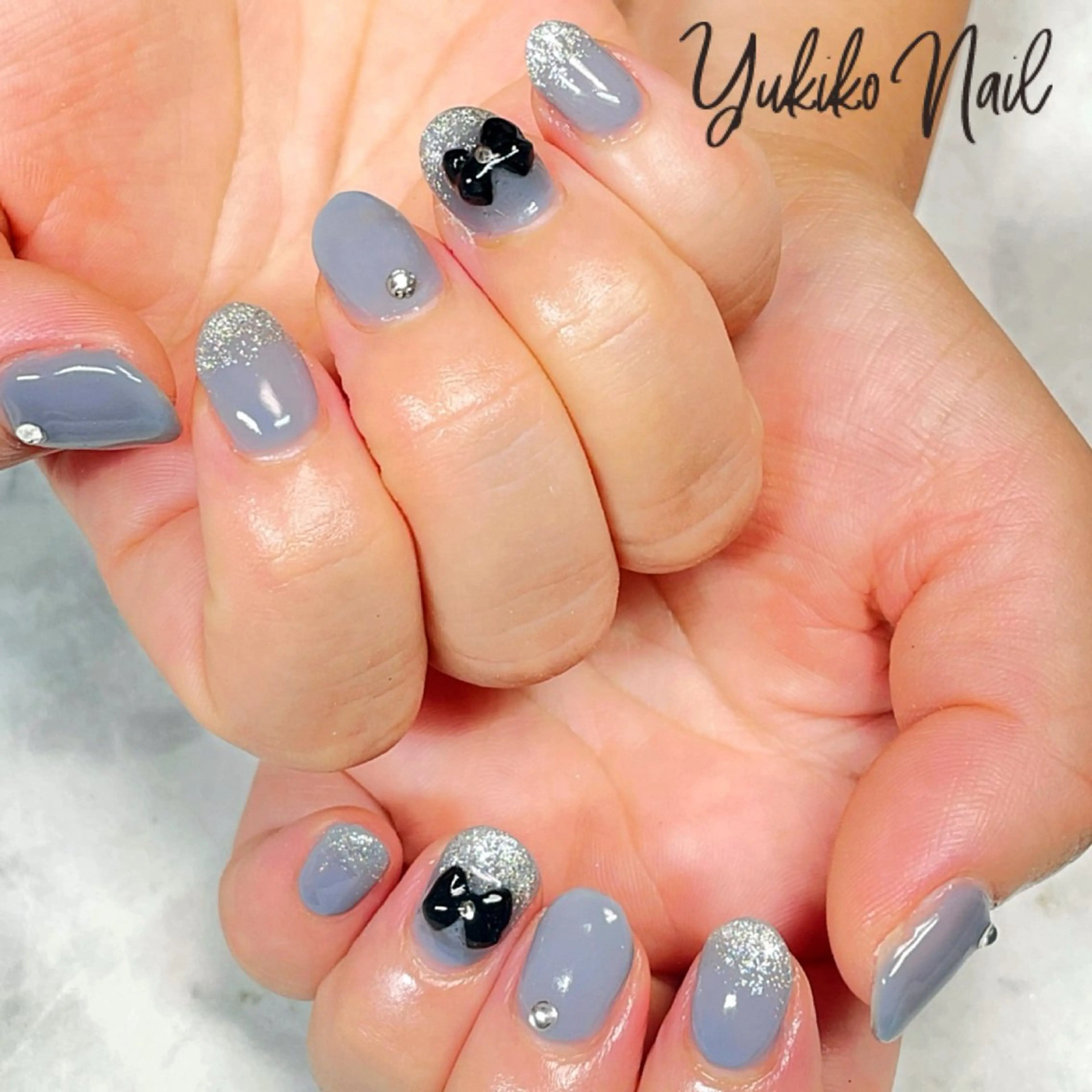 ネイル ガーリー 韓国ネイル ラメ(グリッター) ラメグラデーション リボン ハンドネイル ユキコ ネイルのネイルデザイン