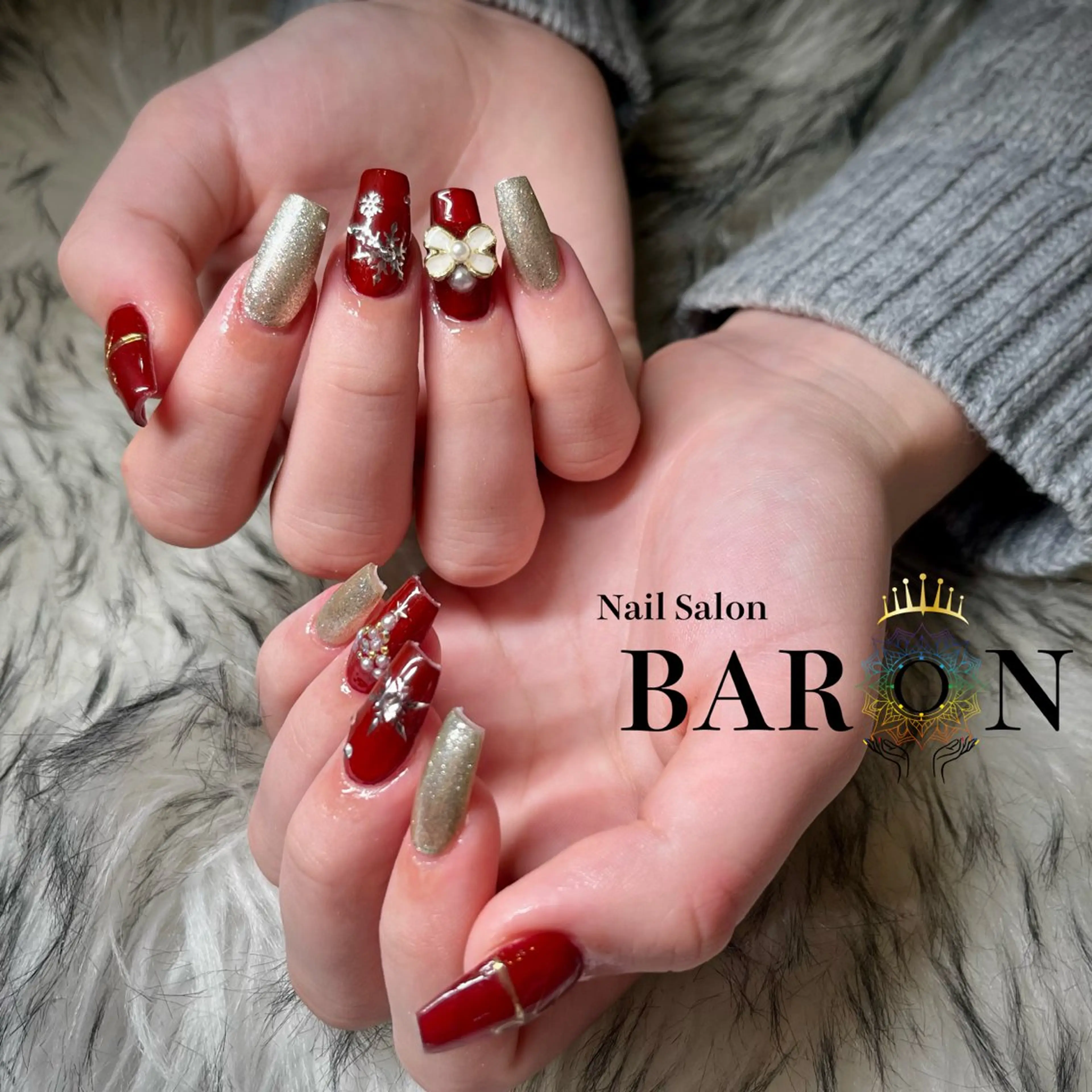 ネイル 冬ネイル クリスマス ハンドネイル ☆SAKI☆ BARON 店長のネイルデザイン