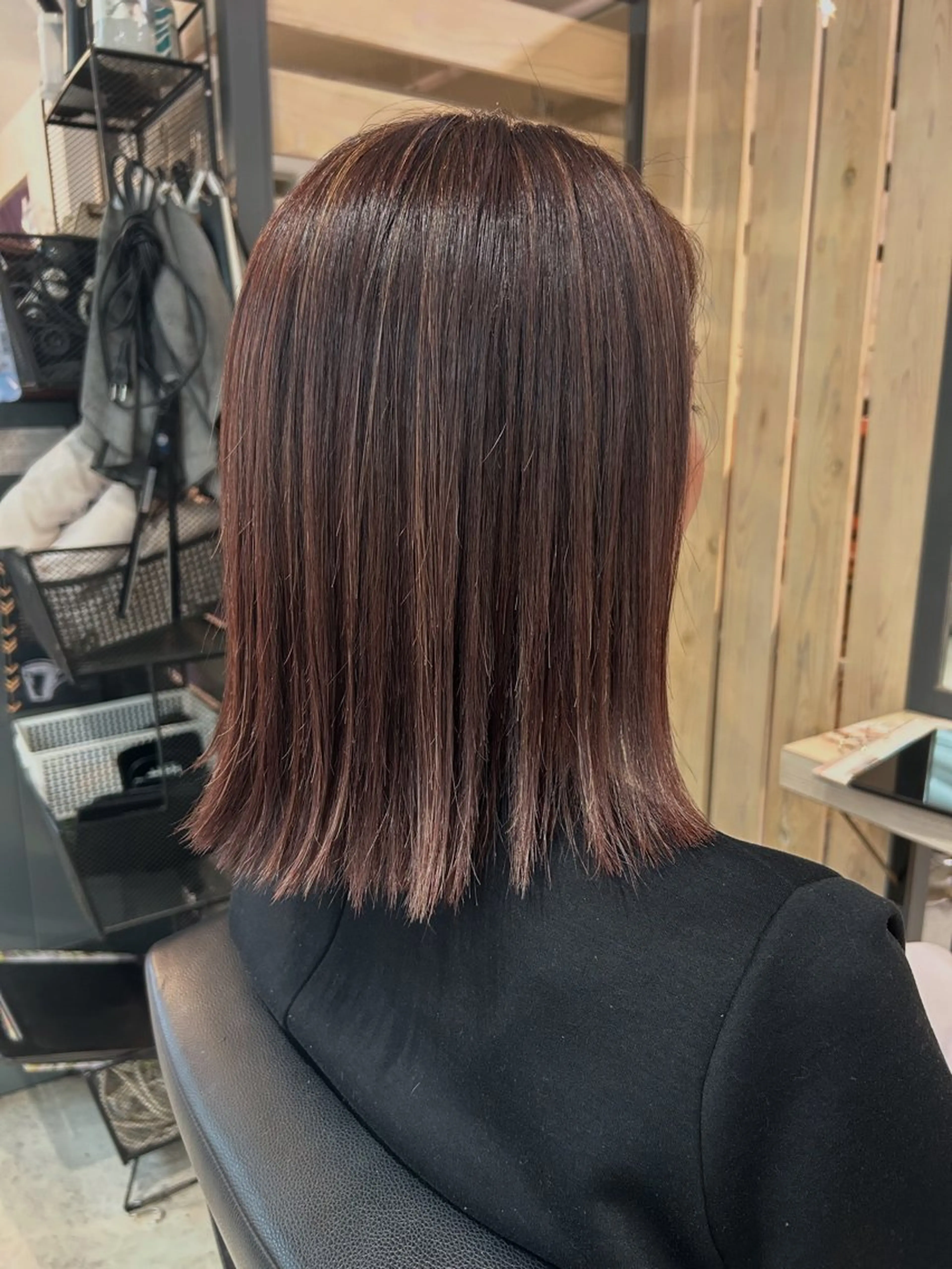 セミロング カラー ブラウンカラー ハイライトカラー ピンクカラー ピンクブラウン ボブ RISE HAIR BRAND 豊中所属・森 京加のヘアスタイル