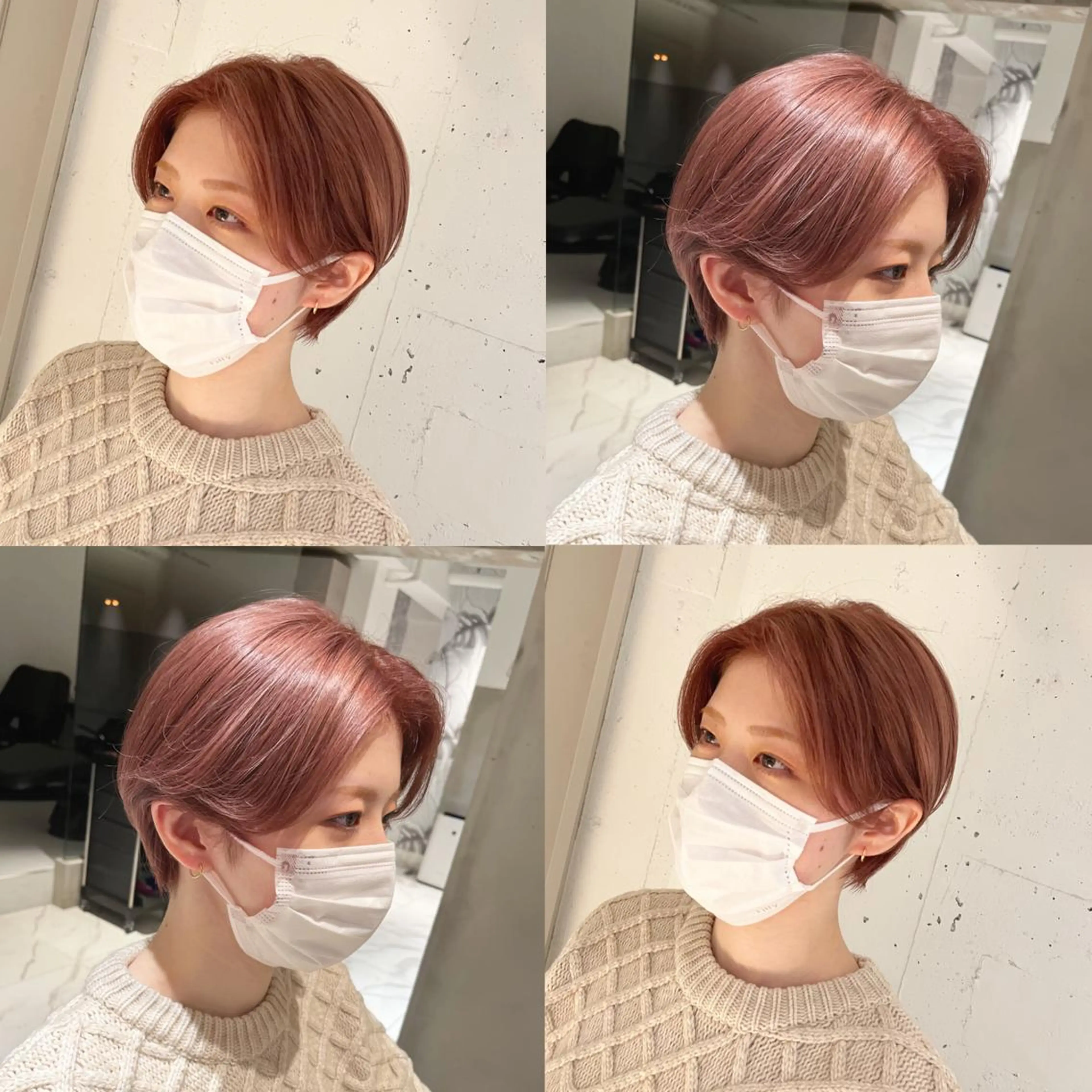 ショート カラー ベージュカラー ハイトーンカラー ピンクカラー ピンクベージュ ショートヘア カット ヘアカラー トリートメント ヘッドスパ ヘアセット カジュアルを女っぽく 𝗮𝘆𝗮𝗰𝗼のヘアスタイル