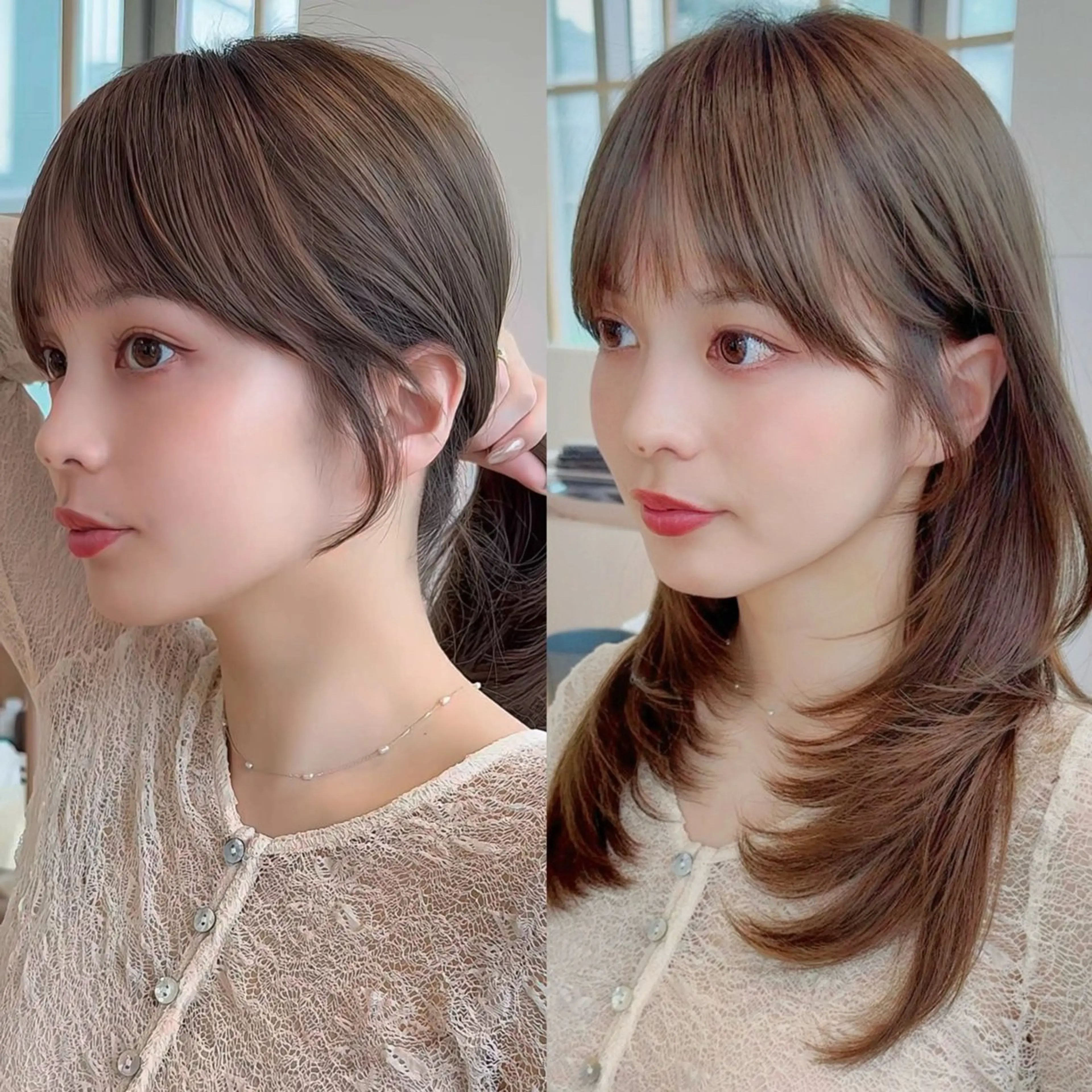 ミディアム 似合わせカット 小顔カット カット トリートメント 顔まわり/似合わせひ し形シルエット/難波のヘアスタイル
