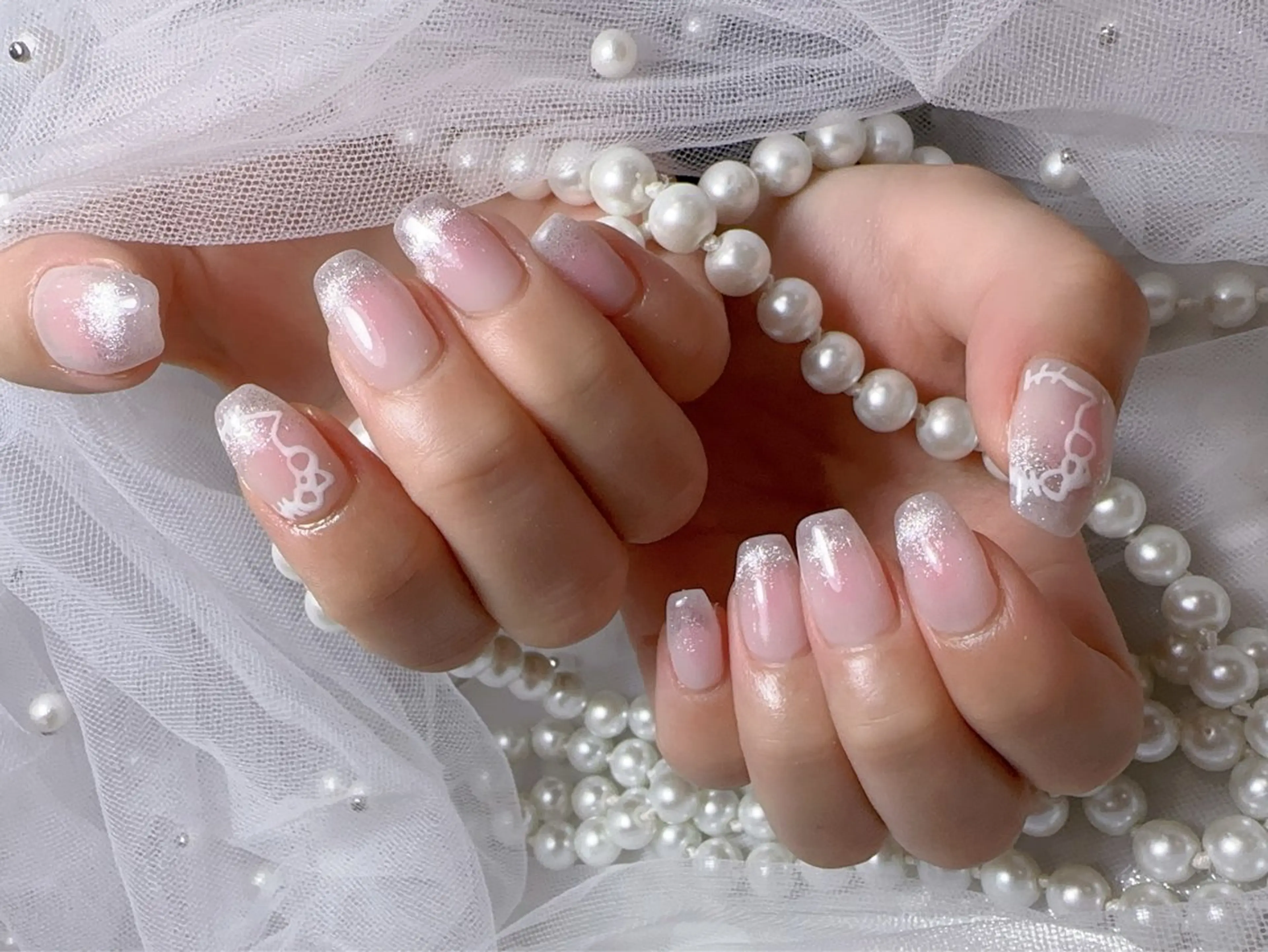 ネイル アートネイル フラッシュネイル フレンチネイル ジェルネイル ガラスフレンチ ハンドネイル You&Me Miyuのネイルデザイン