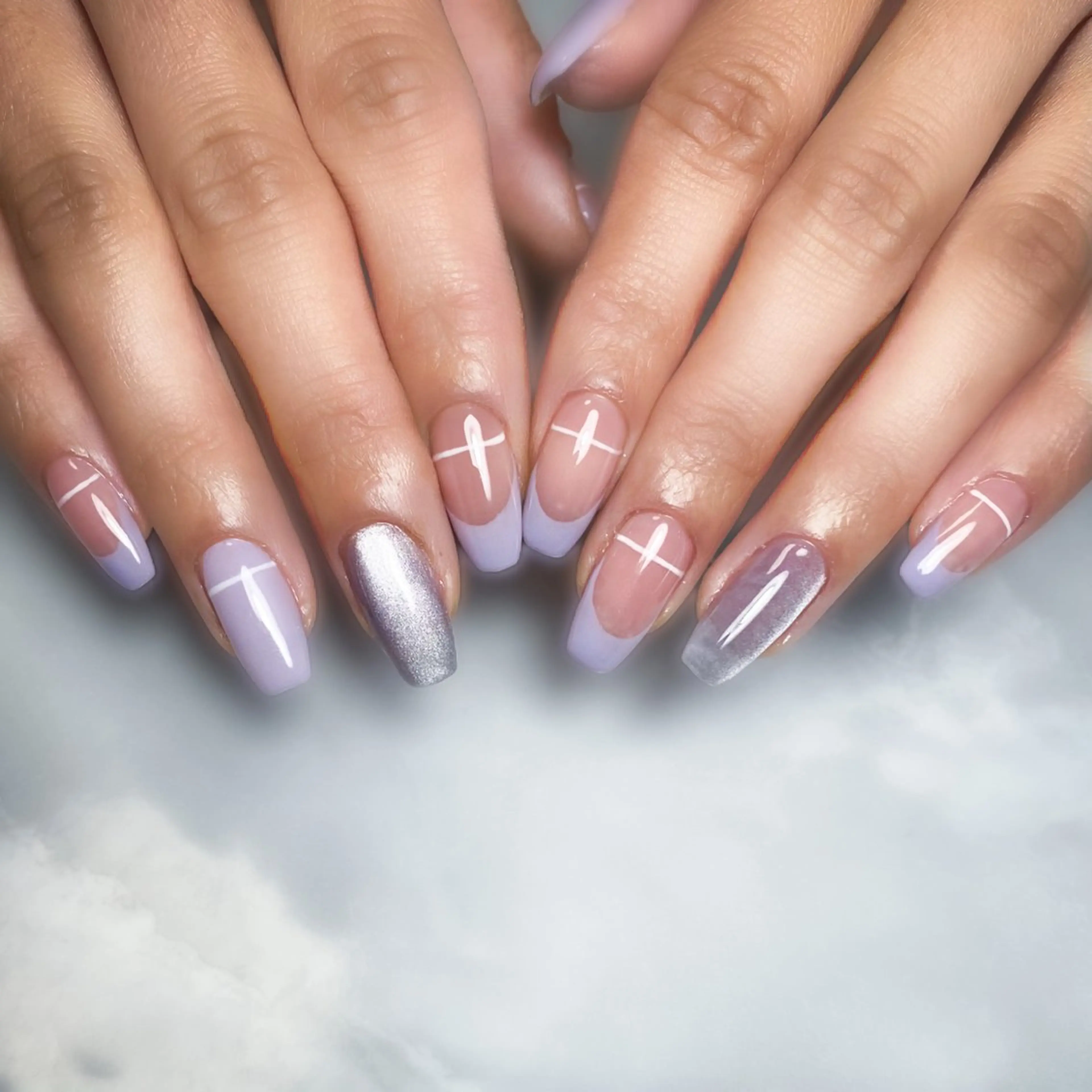 ネイル フレンチネイル パステルネイル パープル ハンドネイル &.nail/ ニュアンス/持込み可のネイルデザイン