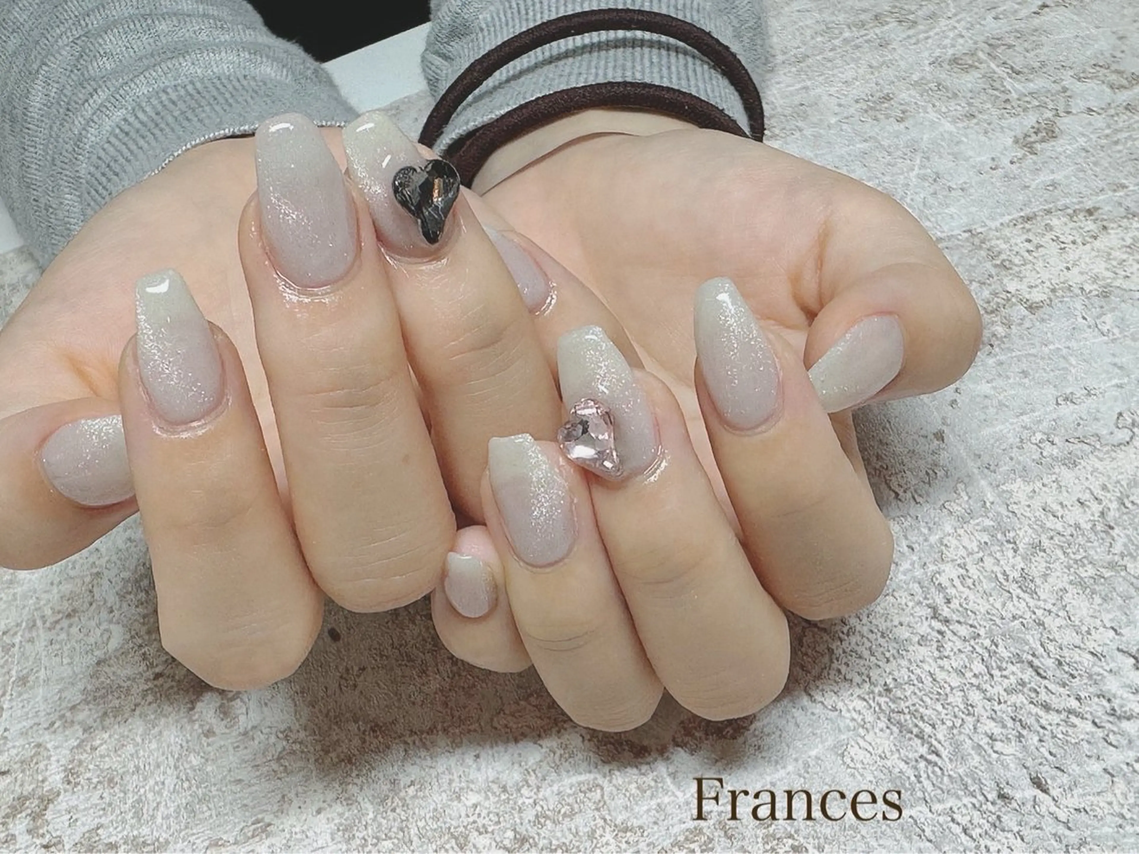 ネイル ハート ワンカラーネイル ハンドネイル Frances Babaのネイルデザイン