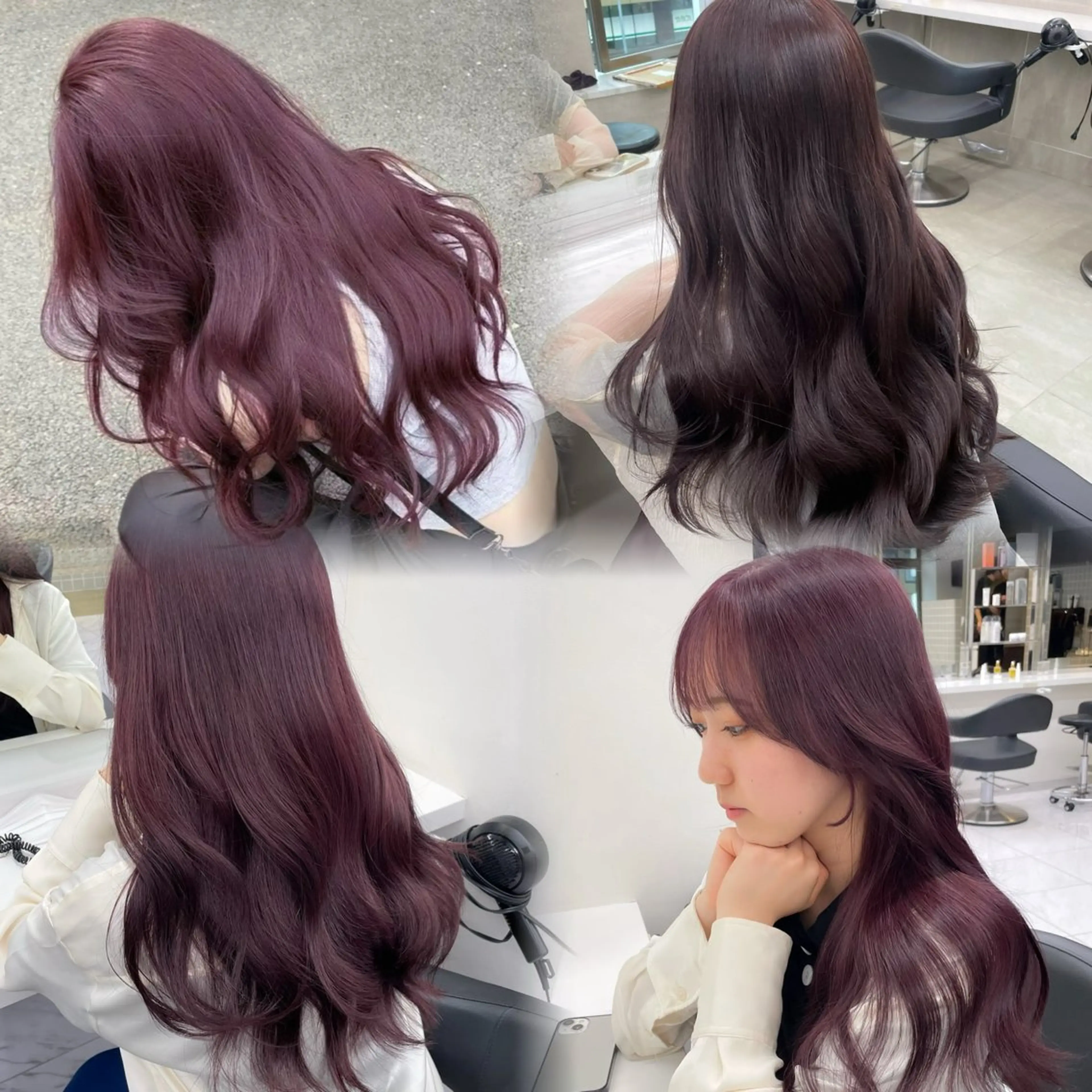 ロング カラー ヘアカラー トリートメント ヘッドスパ 韓国レイヤー ハッシュカットのヘアスタイル