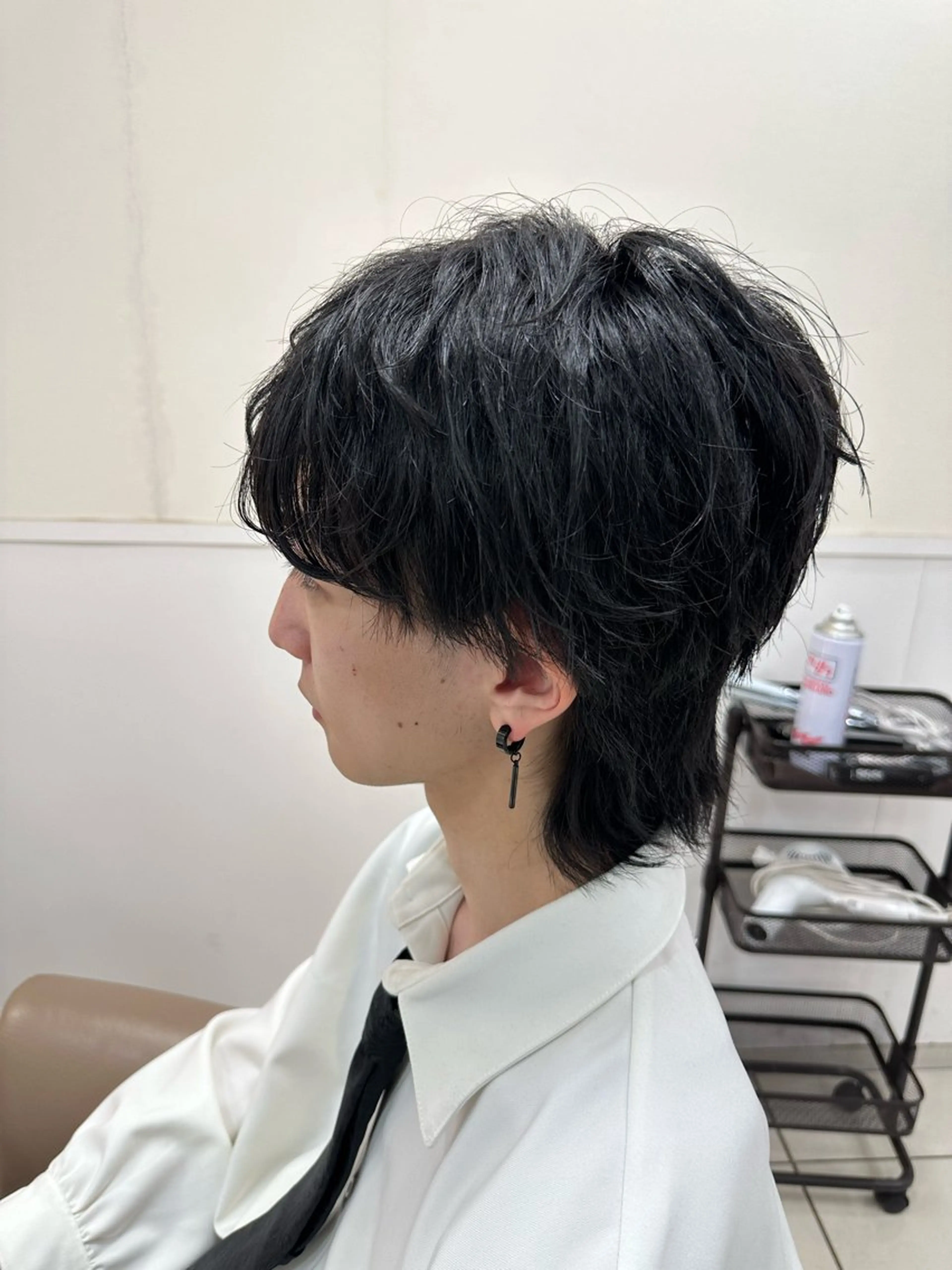 キッズ カット ラウンドマッシュシャ ドウニュアンスパーマのヘアスタイル