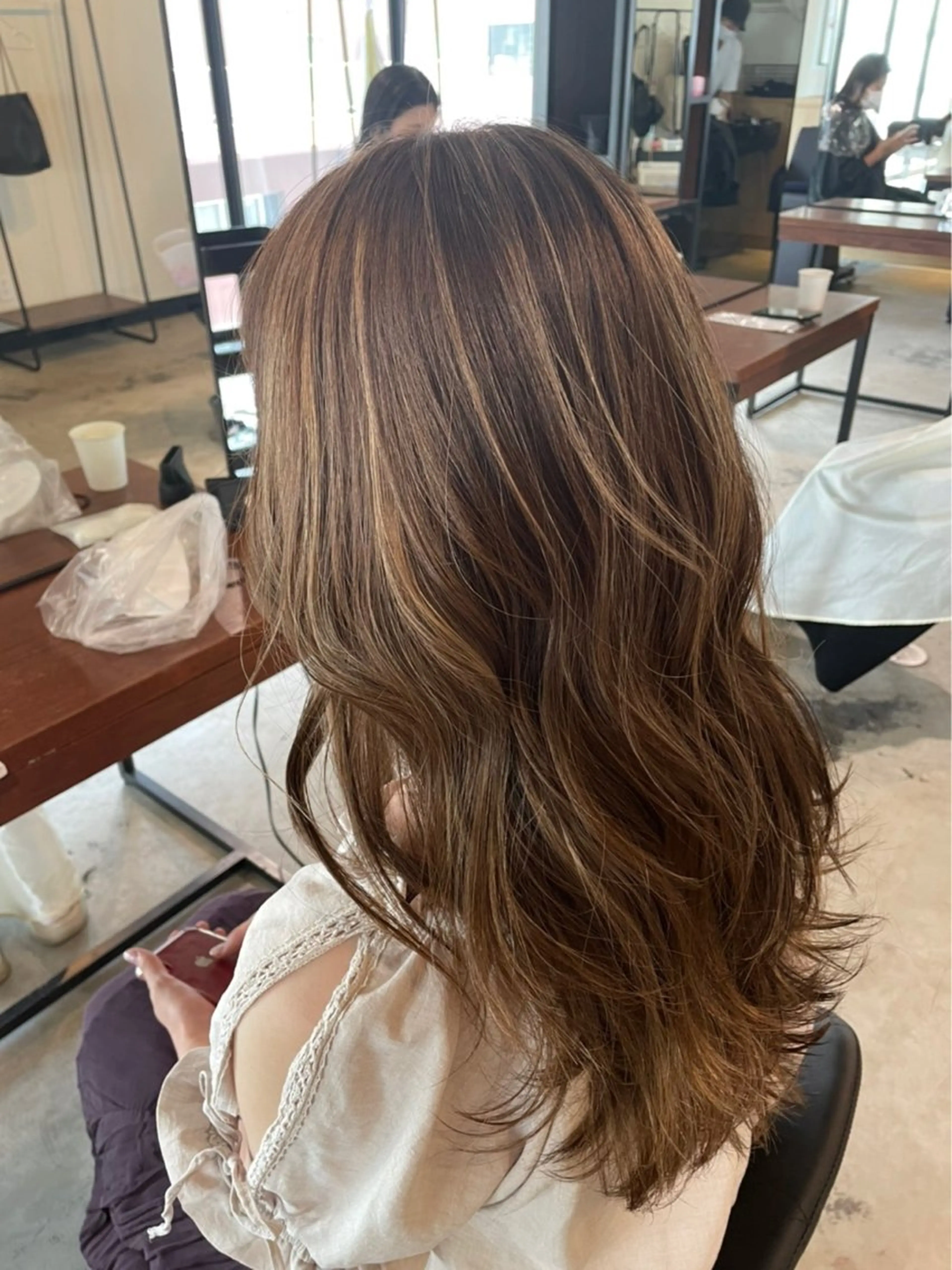 セミロング カラー ヘアカラー YUNA🍒 暖色カラーのヘアスタイル