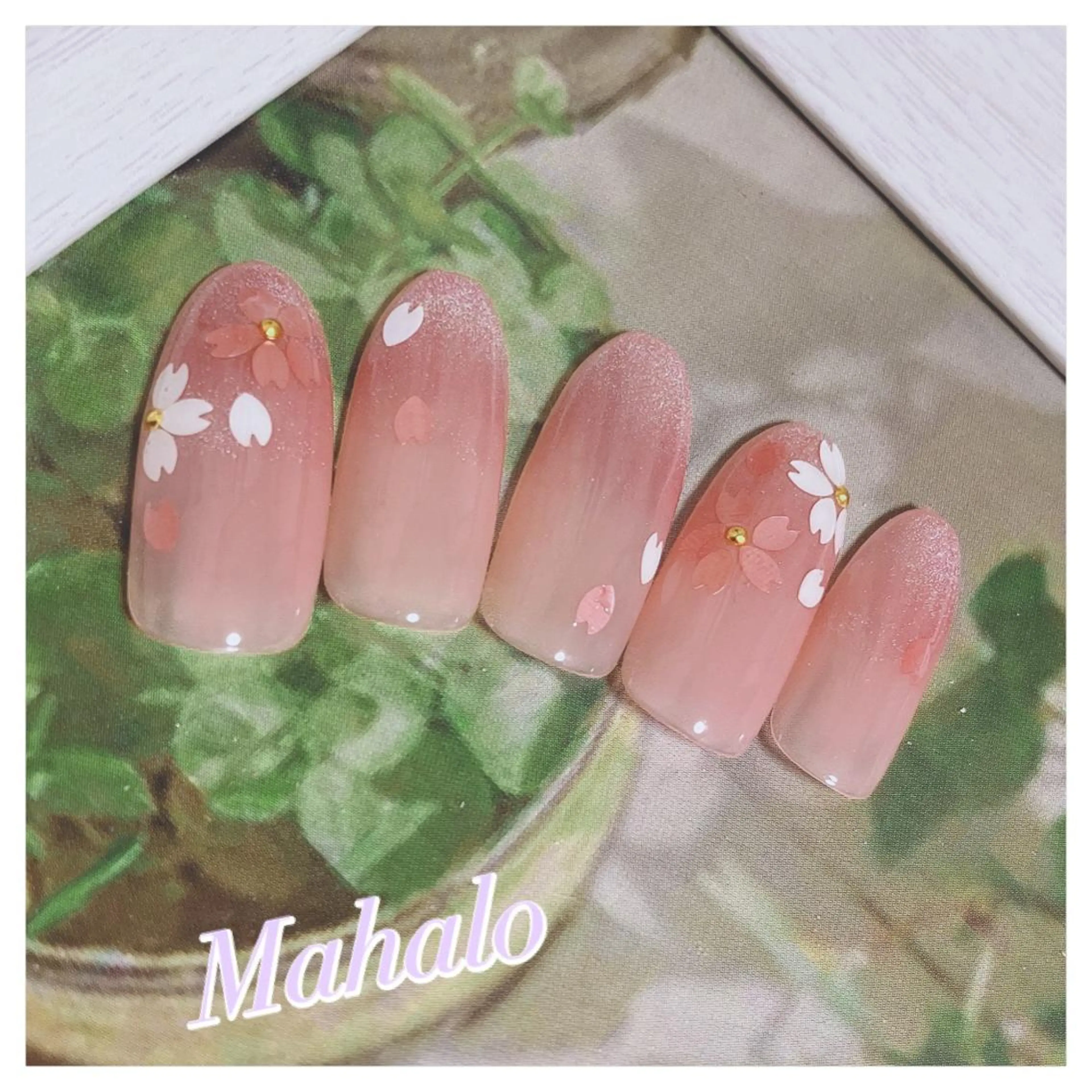 ネイル 桜ネイル マグネットネイル ピンク 春ネイル ハンドネイル Nail Salon Mahaloのネイルデザイン
