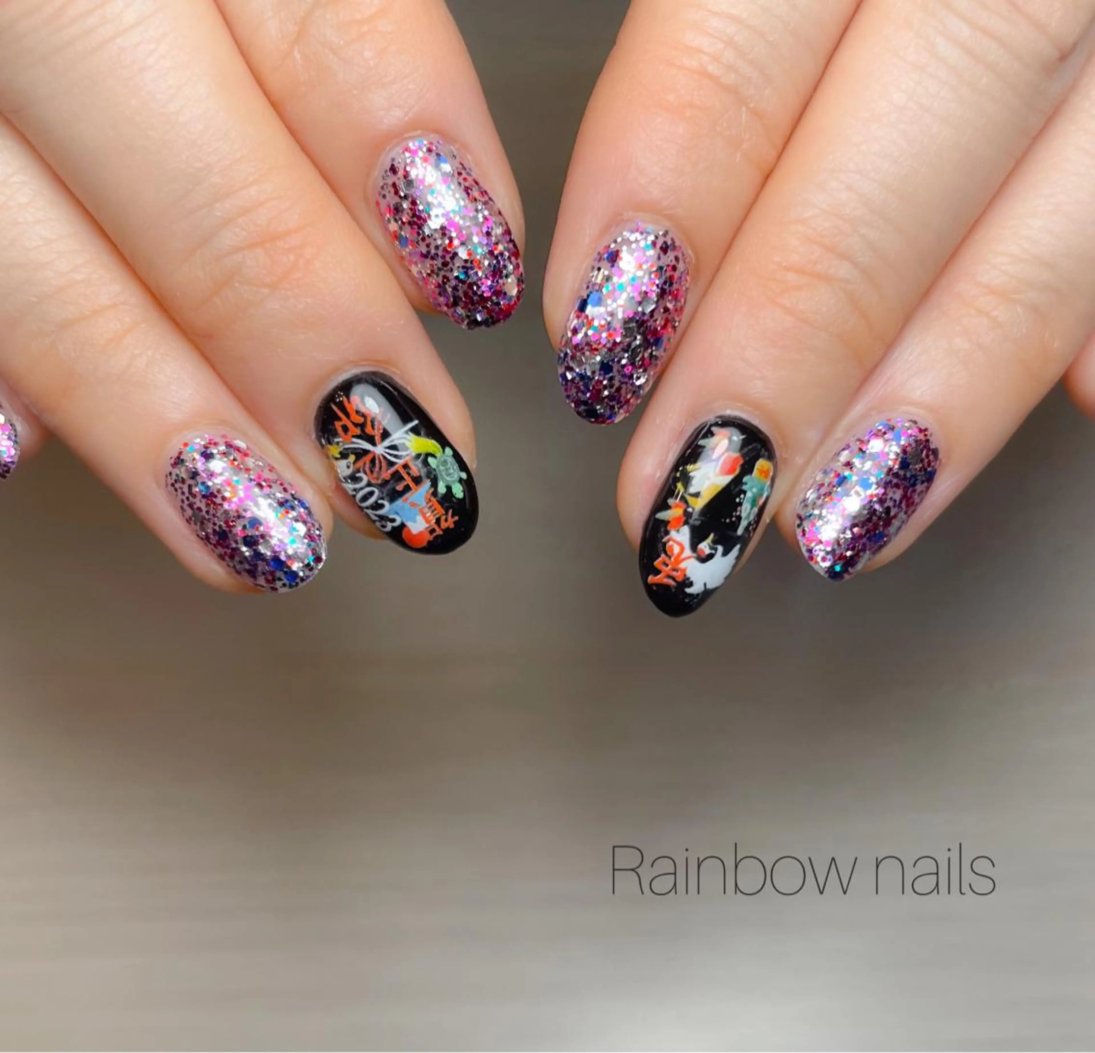 ネイル ハンドネイル Rainbow nailsくろちゃんのネイルデザイン