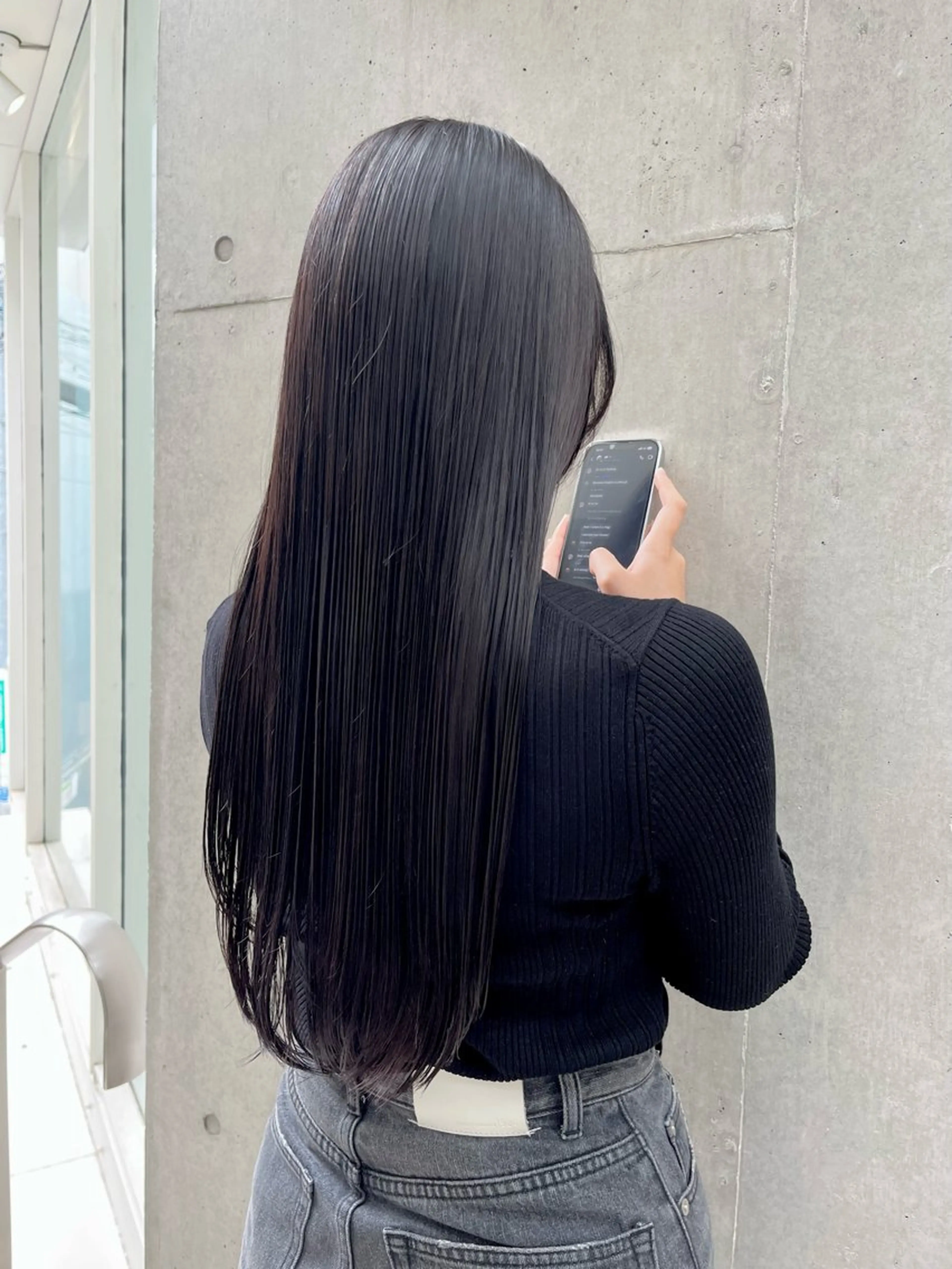 ロング パーマ 縮毛矯正 センターパート フェザー/ニュアンスのヘアスタイル