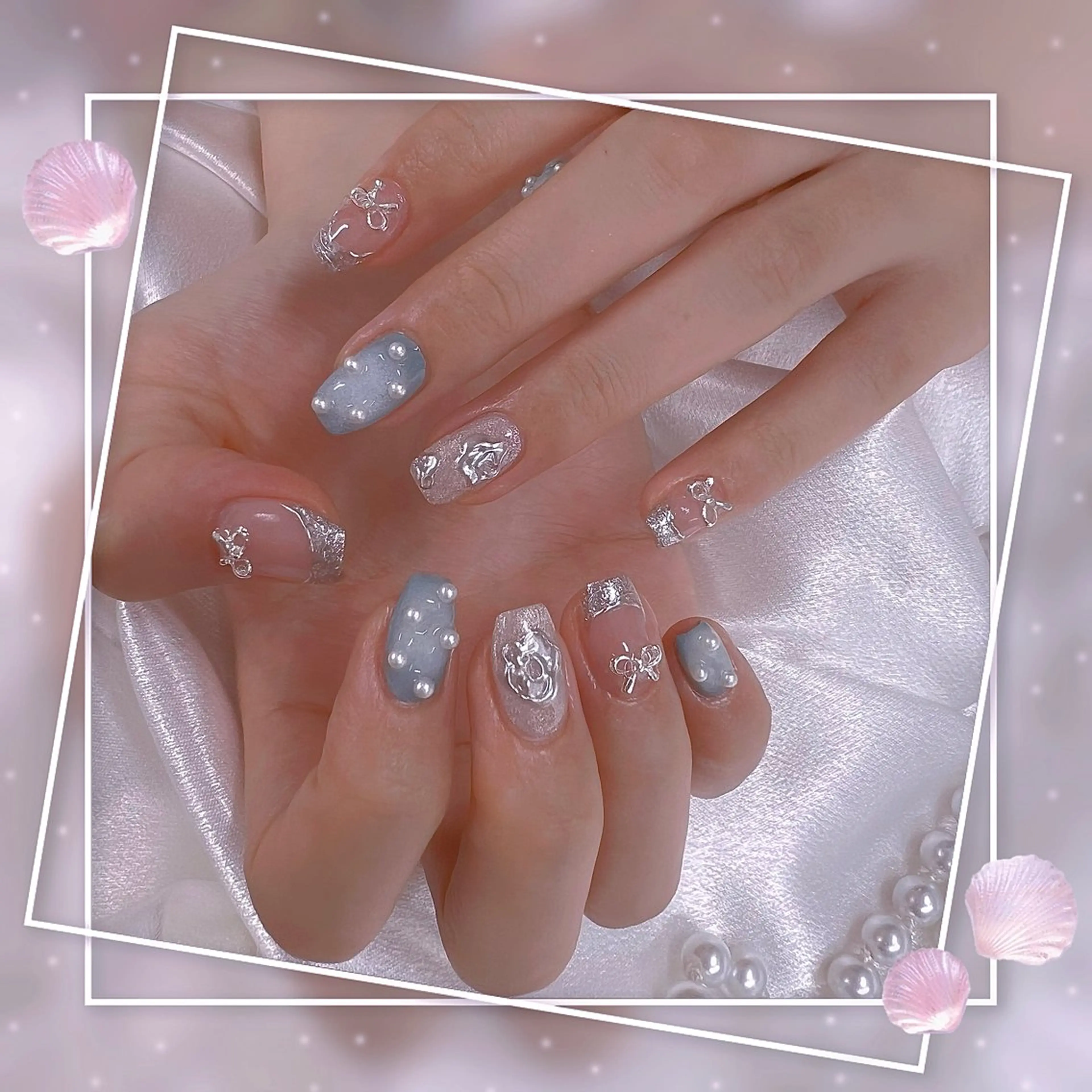 ネイル フレンチネイル グラデーション キラキラネイル 韓国ネイル マグネットネイル ハンドネイル Chill Nailsalonのネイルデザイン