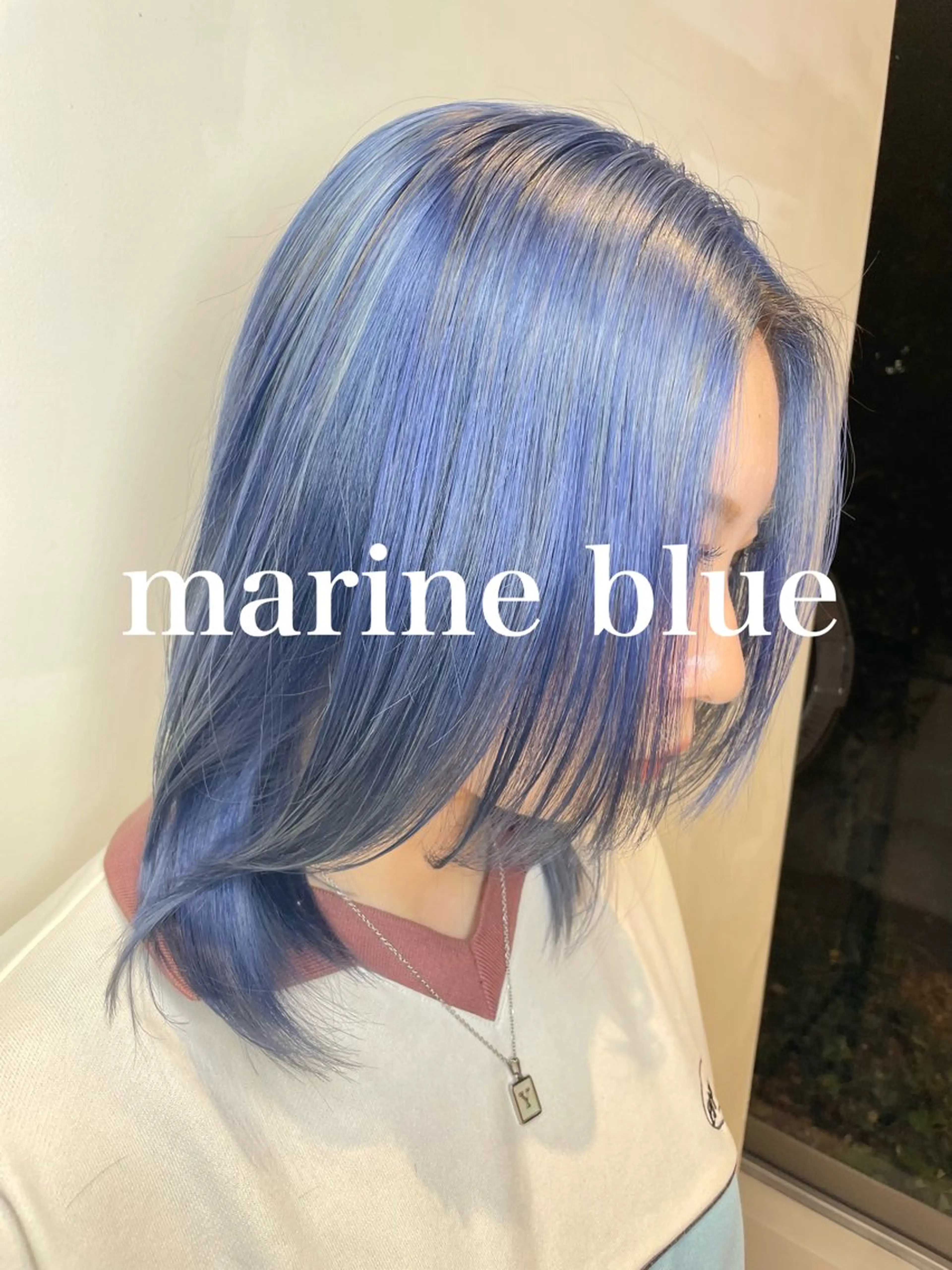 セミロング カラー ミストバング ベージュカラー ブリーチ ブルーカラー ケアブリーチ ヘアカラー matiz マティス　表参道所属・💜【インナーカラー 丸尾　綸太朗】のヘアスタイル