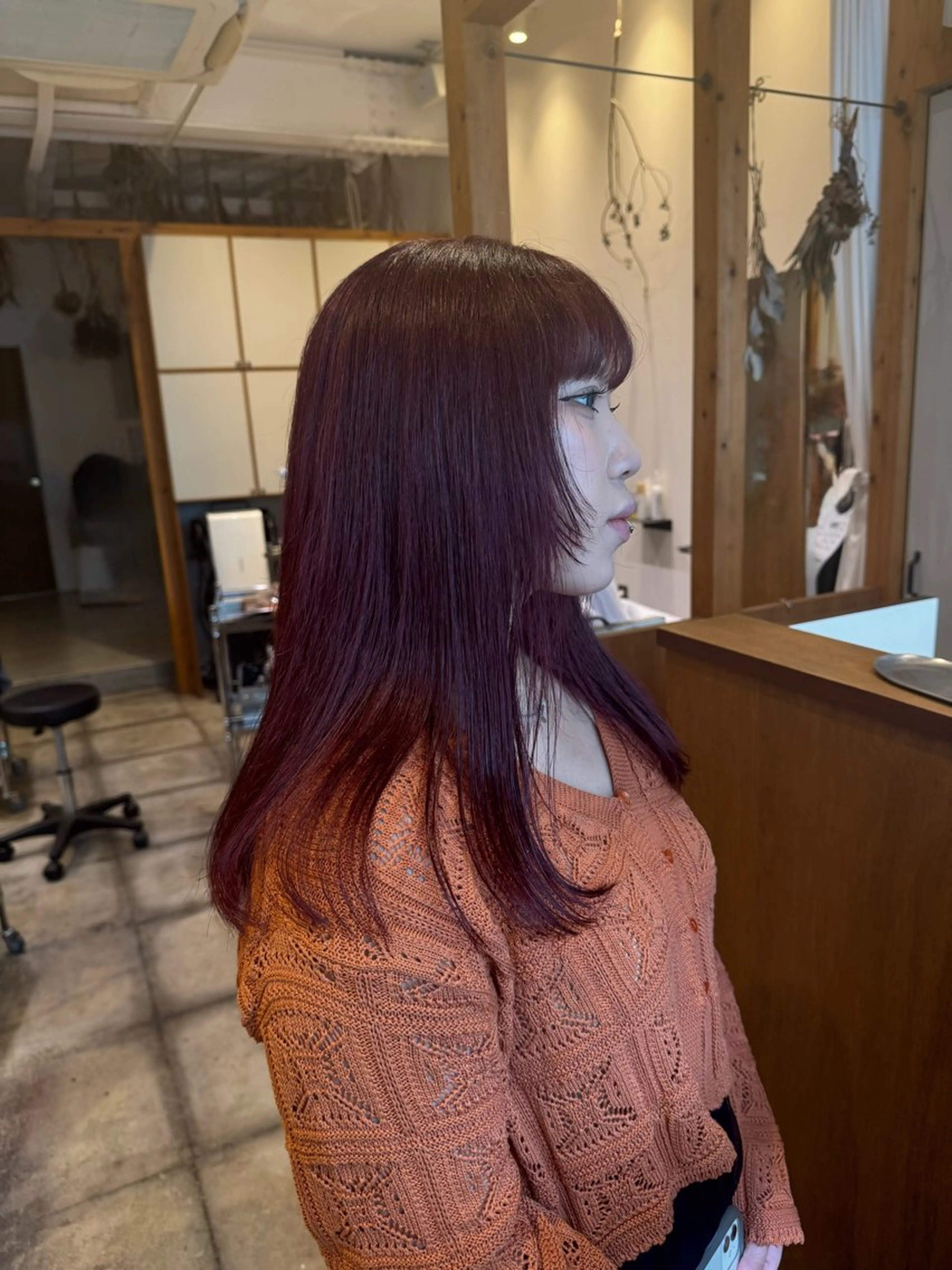 ロング カラー ブリーチ レッドカラー カット ヘアカラー トリートメント ENIF　大島 芽生のヘアスタイル