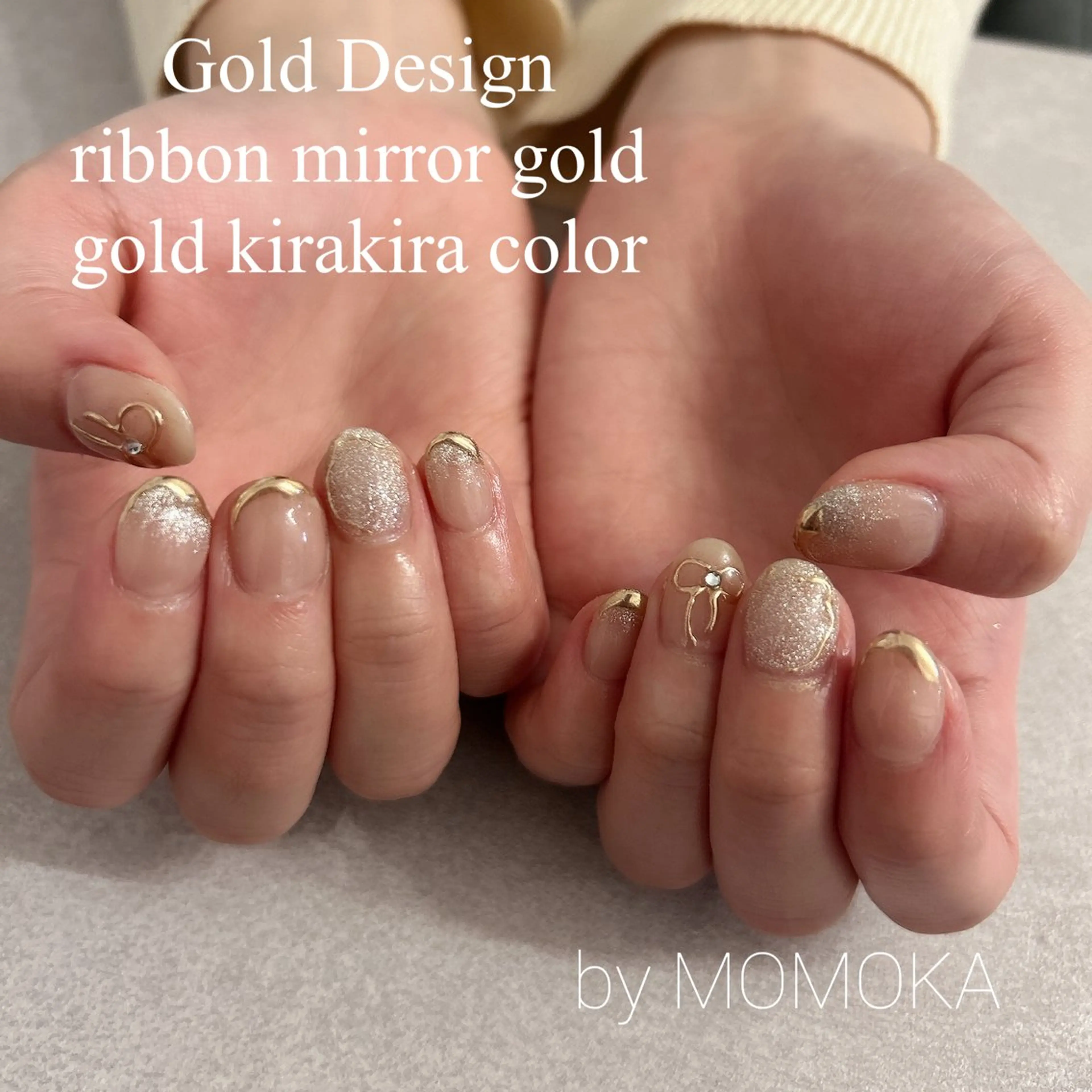ネイル フラッシュネイル ミラーネイル リボン ハンドネイル momoka_nails所属・Momo Nailsのネイルデザイン