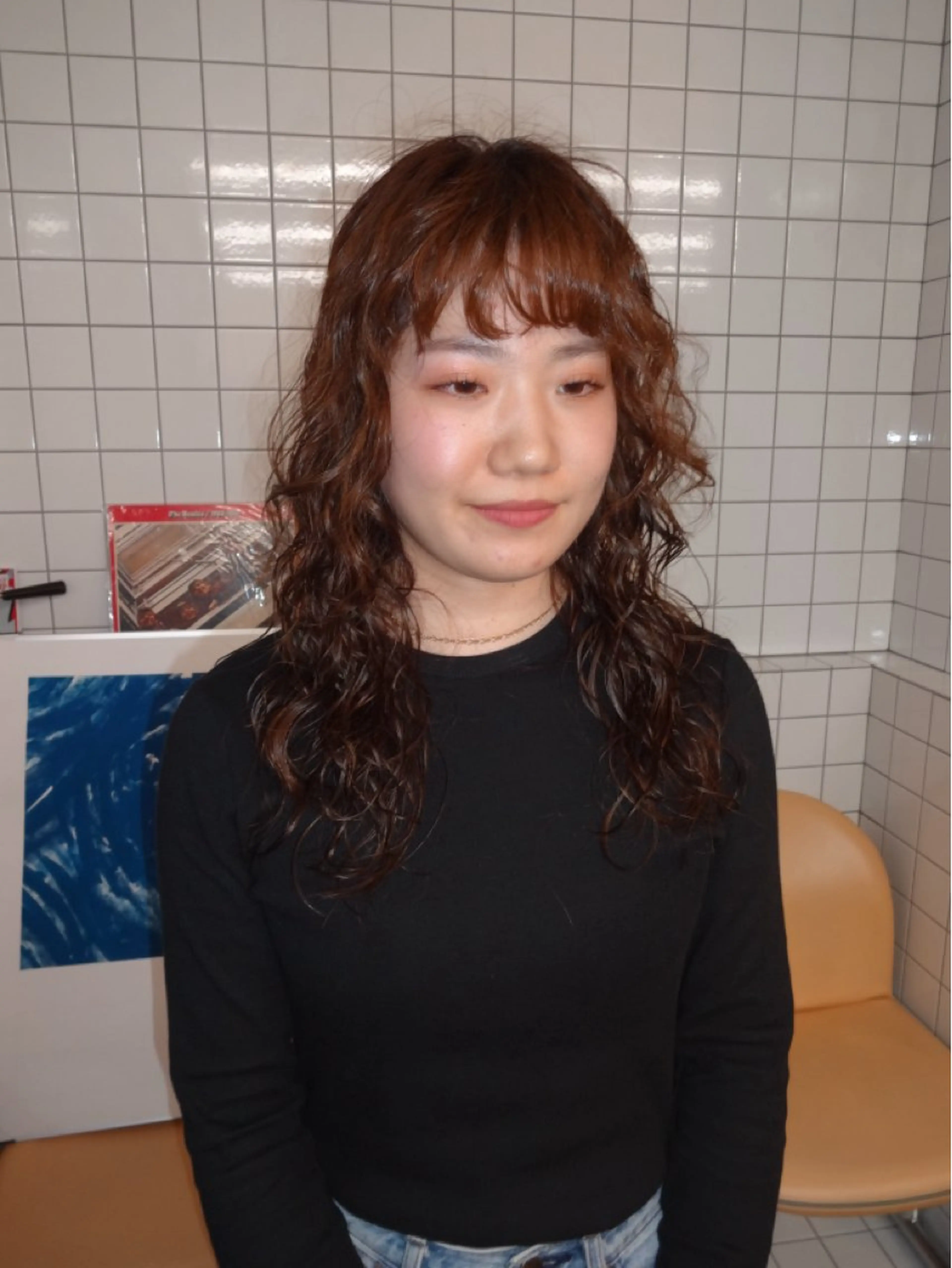 セミロング カラー パーマ セミロングパーマ カット ヘアカラー パーマ ボブパーマ/パーマ ウルフパーマのヘアスタイル