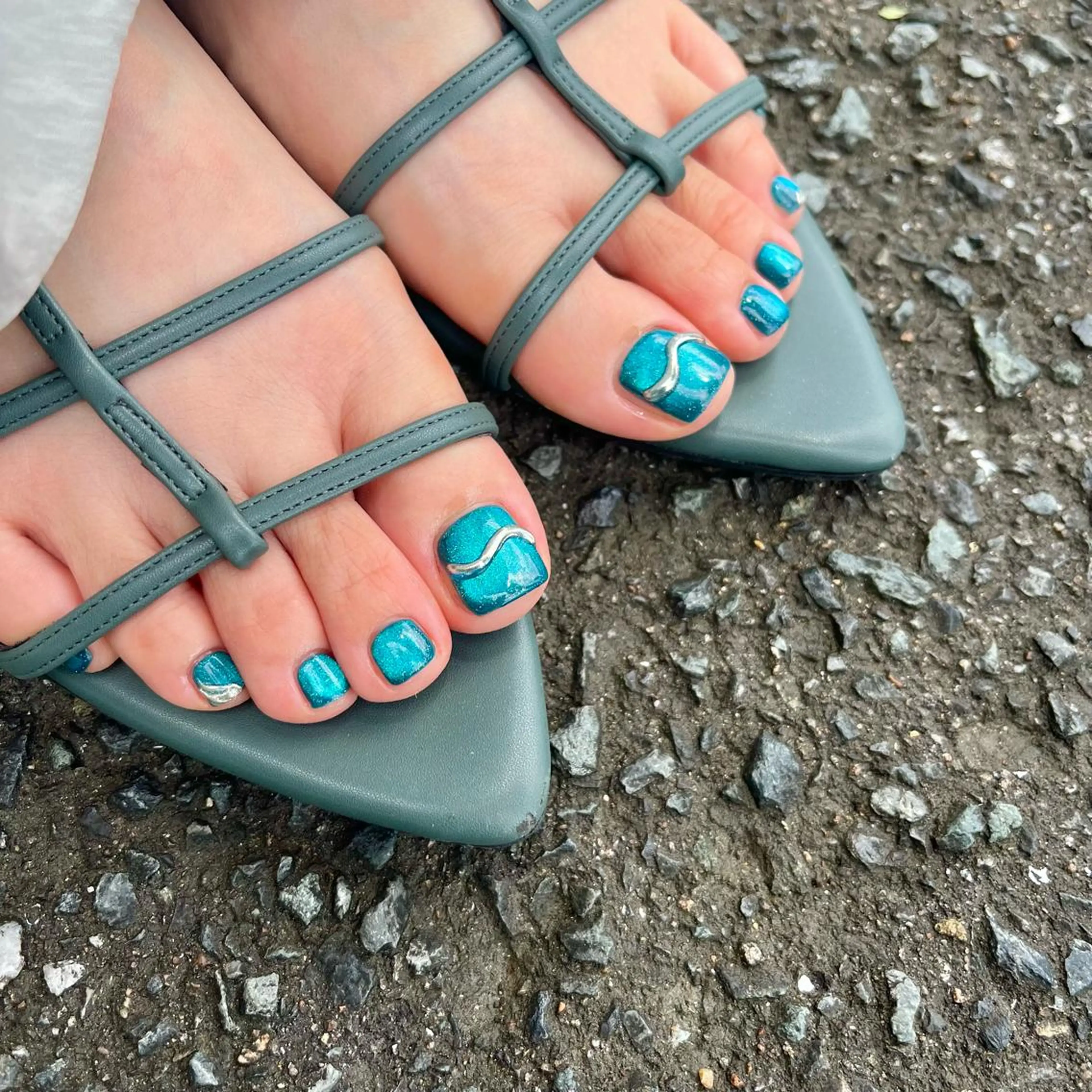 ネイル フットネイル グラデーション グリーン ハート 水色 C.Nail &Eye筑紫駅のネイルデザイン