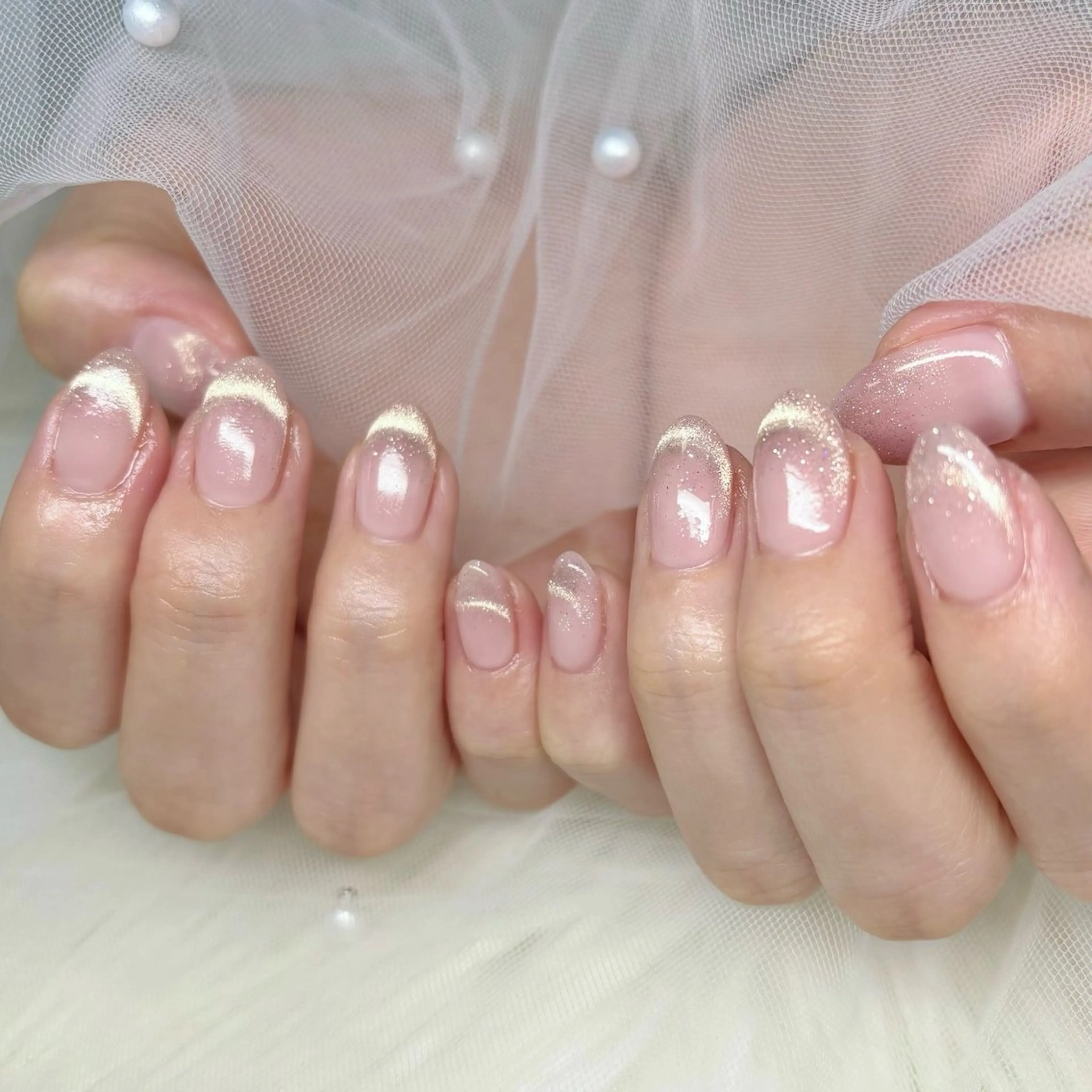 ネイル フレンチネイル マグネットネイル マグネットフレンチ ハンドネイル Yuna🩵 RE:N.Nailのネイルデザイン