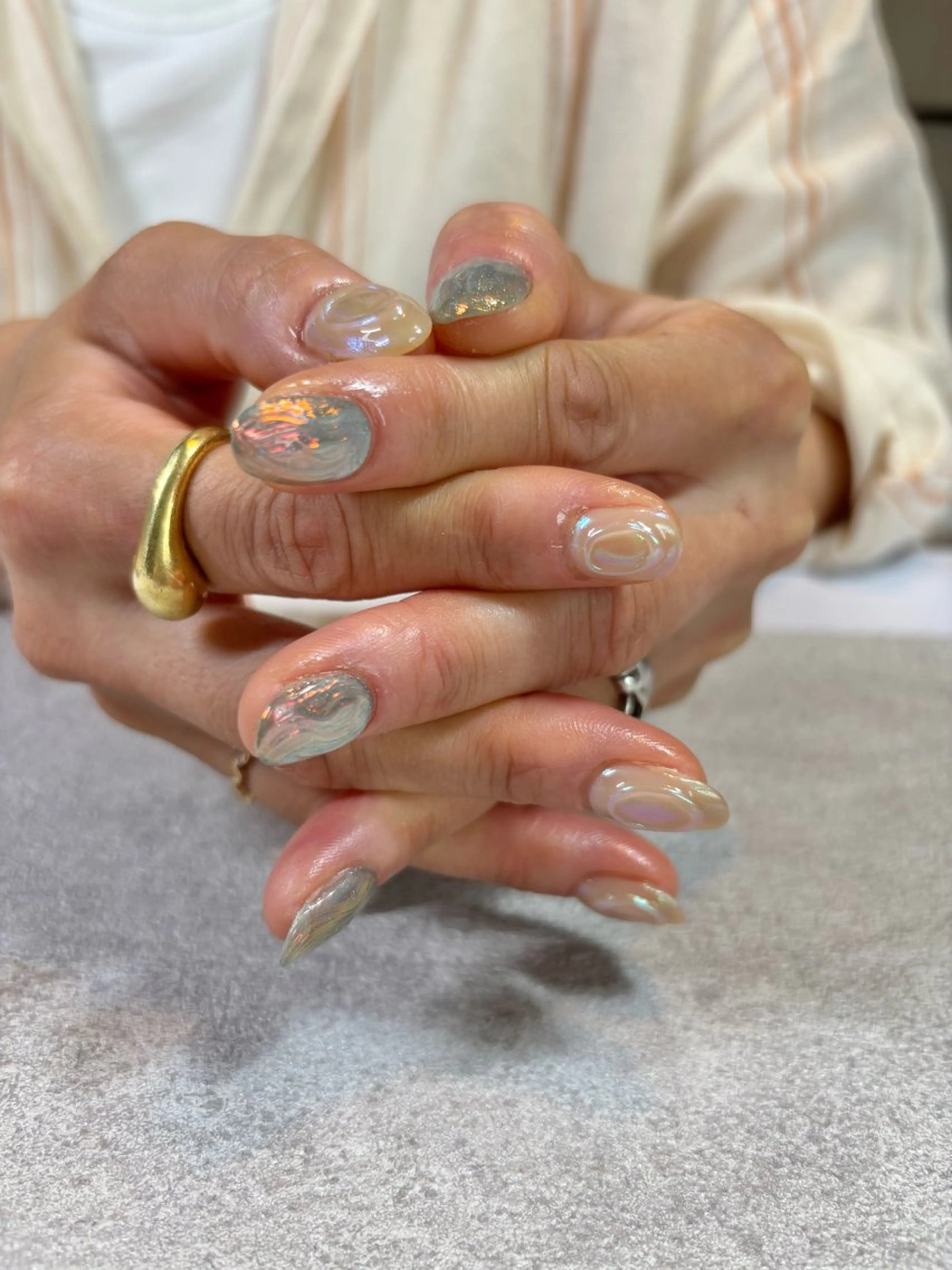 ネイル オーロラネイル 氷ネイル・うるうるネイル Hanjo Yumiのネイルデザイン