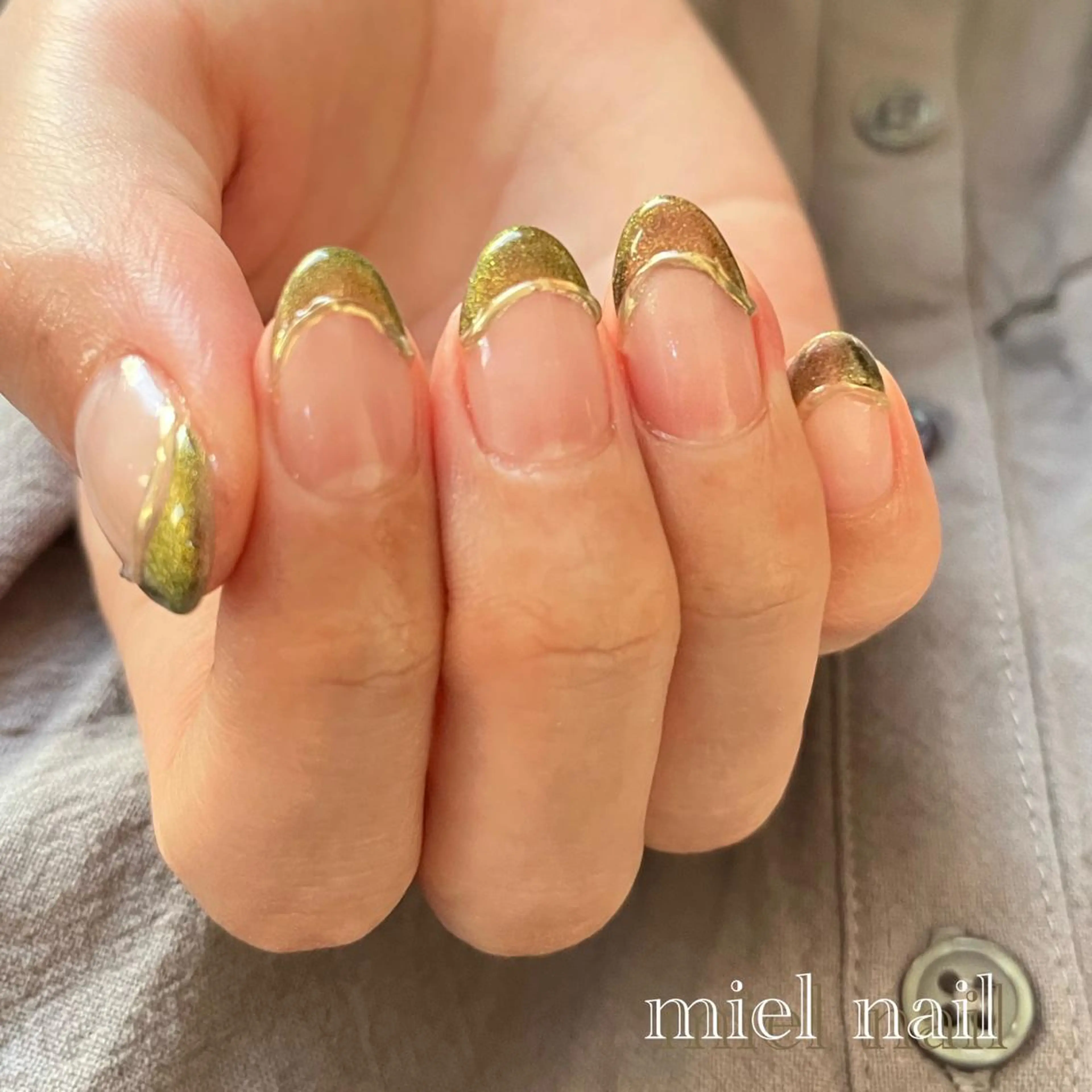 ネイル フレンチネイル ゴールド マグネットネイル シンプルネイル ハンドネイル miel nailのネイルデザイン