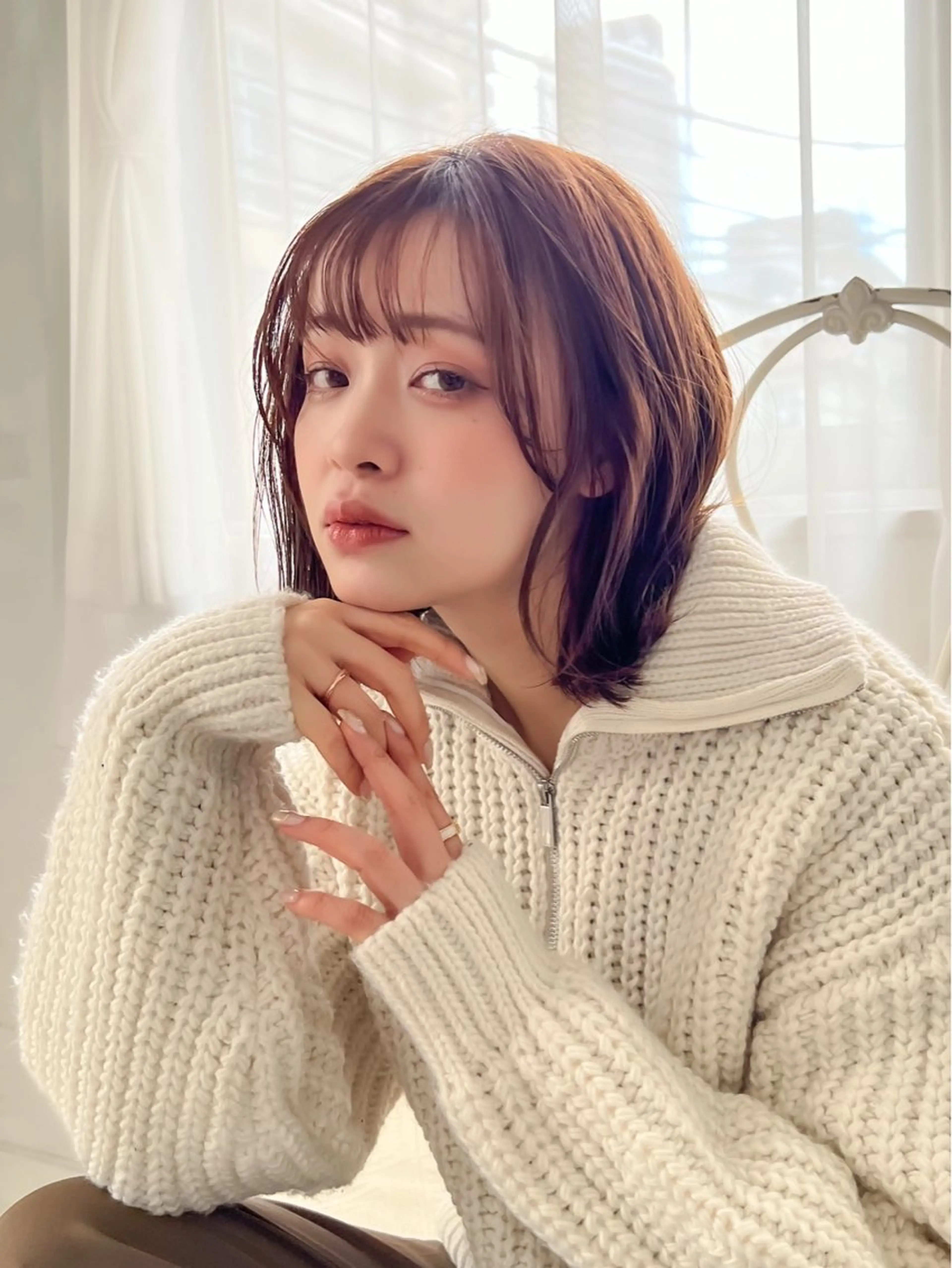 ミディアム カット ヘアカラー トリートメント ❤️🔥ボブ/縮毛 矯正・髪質改善もえるのヘアスタイル
