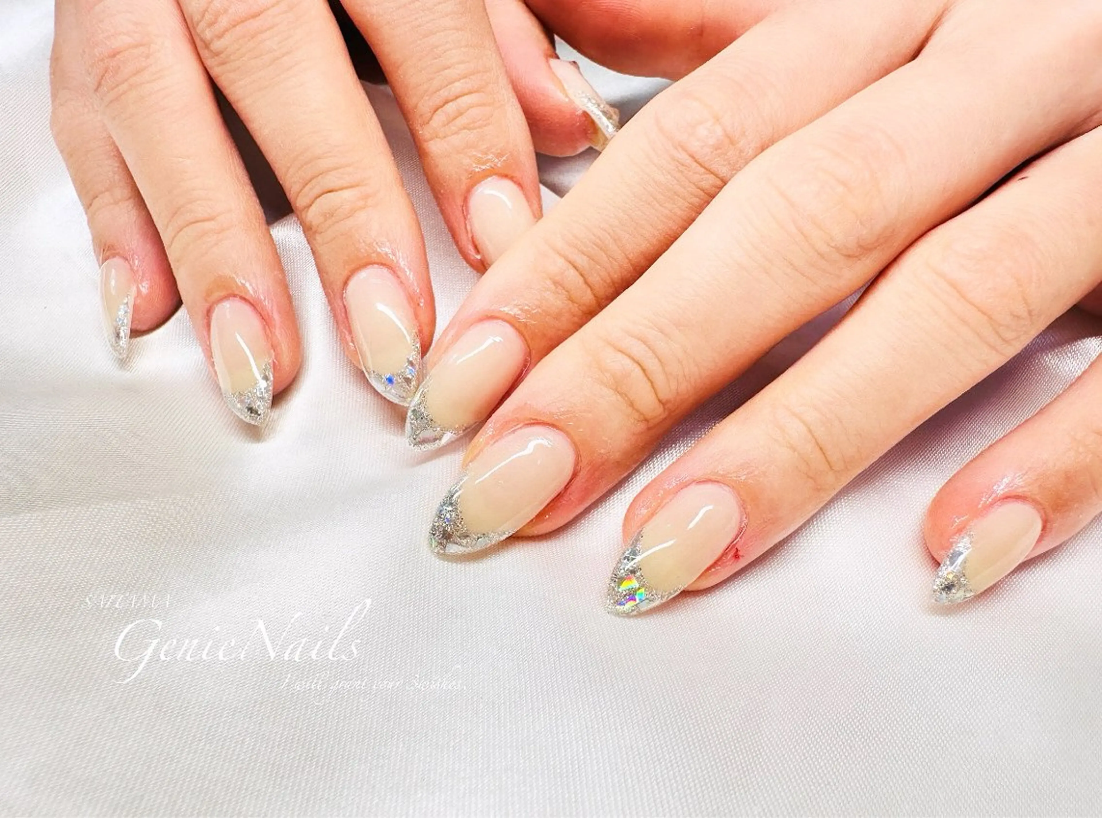 メンズ ネイル アートネイル 長さ出し 氷ネイル・うるうるネイル ロングネイル 持ち込み Genie Nailsのネイルデザイン