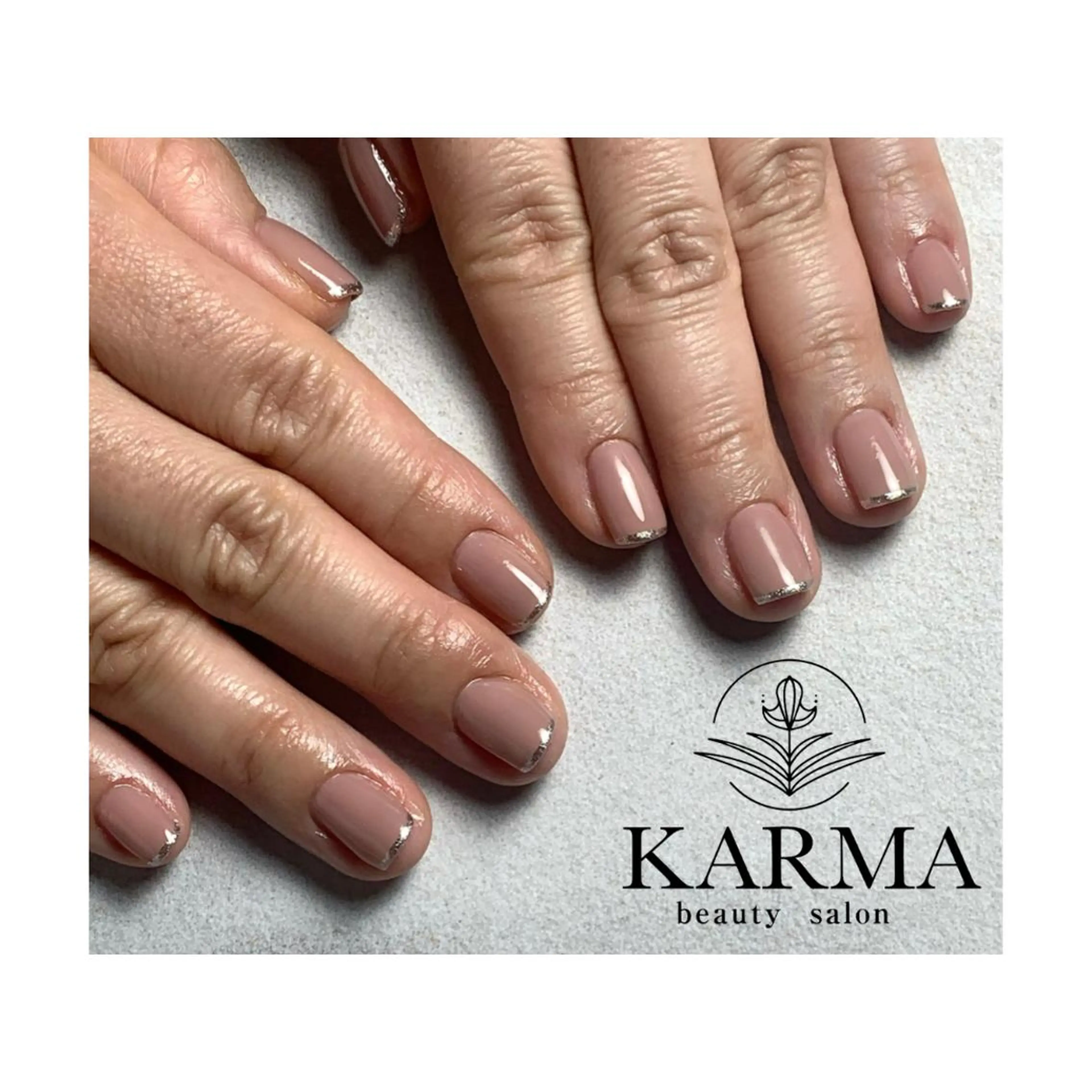 ネイル フレンチネイル ラメ(グリッター) オフィスネイル シルバー ハンドネイル KARMA salonのネイルデザイン
