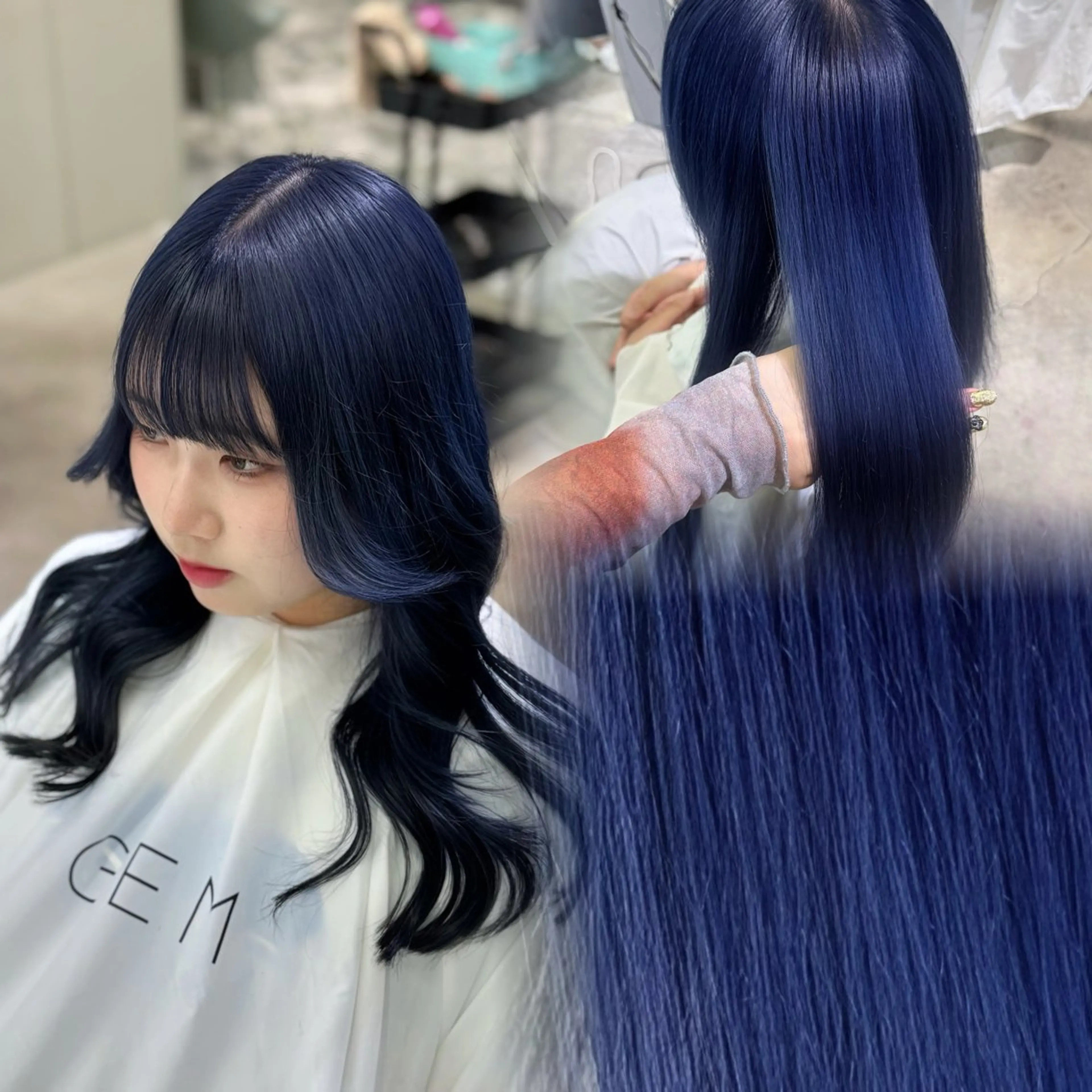 ミディアム カラー グレージュ ネイビーカラー ria RIHO ダメージレス艶カラーのヘアスタイル