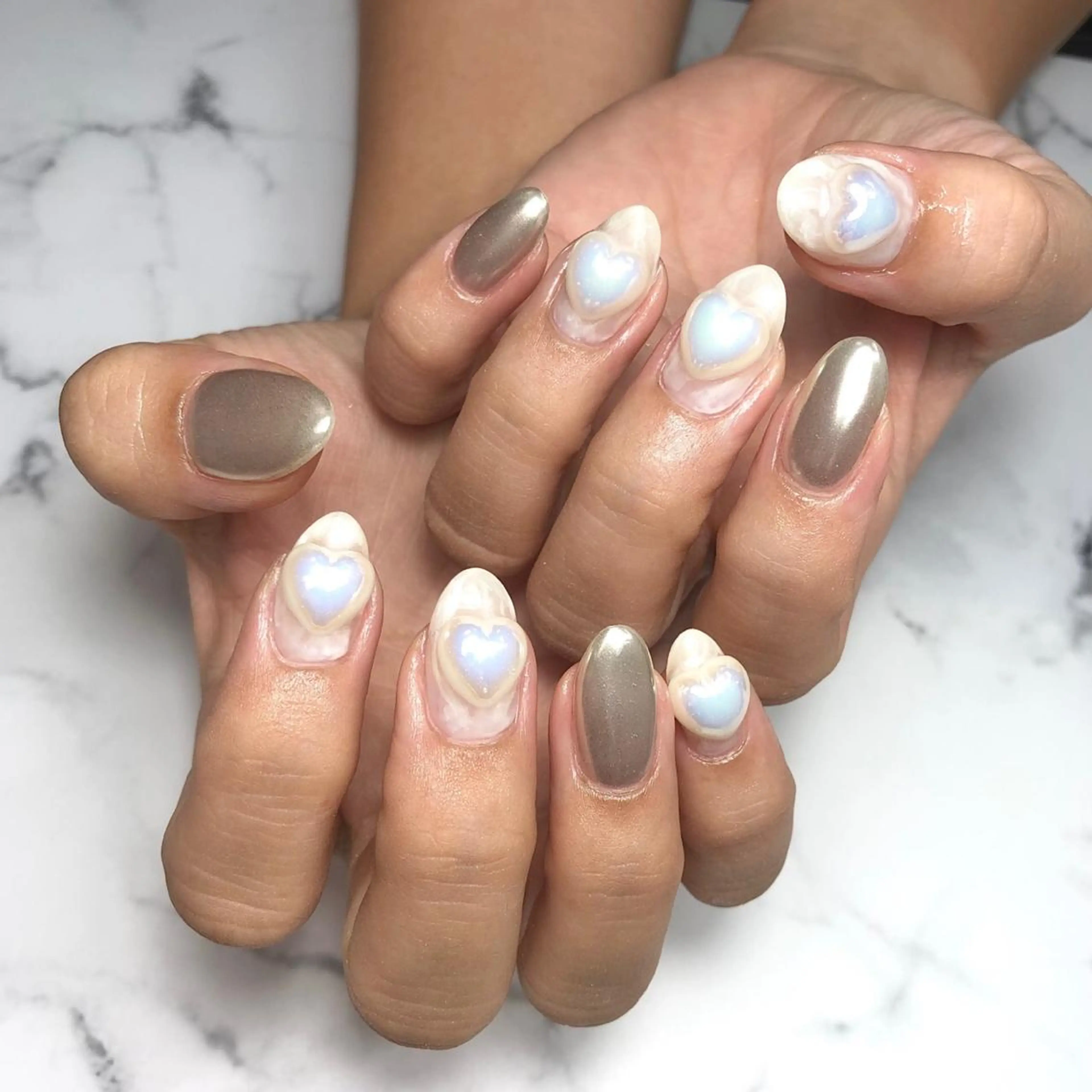 ネイル アートネイル ジェルネイル ハート 氷ネイル・うるうるネイル 韓国ネイル ハンドネイル NAIL NOWのネイルデザイン