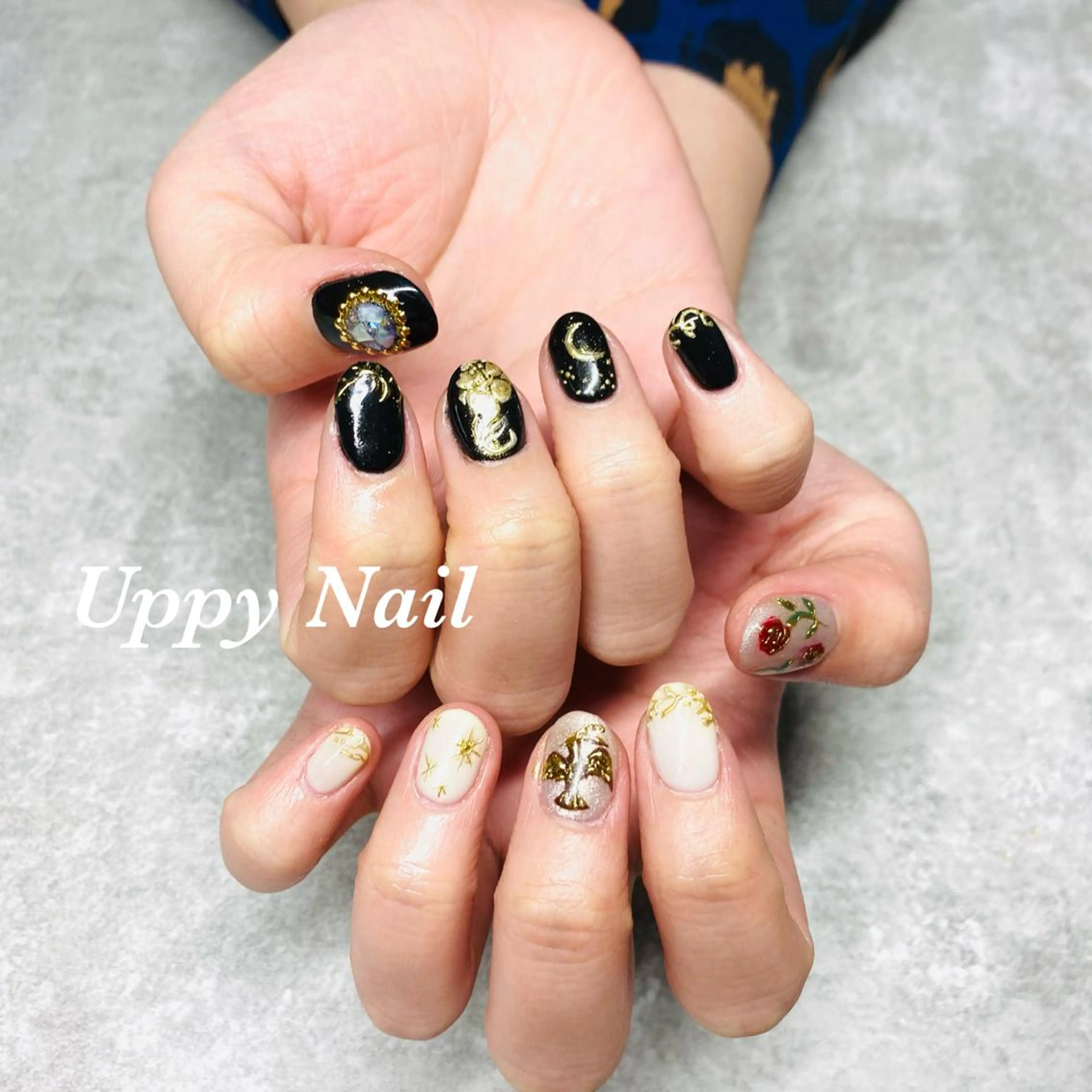 ネイル ゴールド ミラーネイル 持ち込み ハンドネイル Uppy Nail ukyoのネイルデザイン