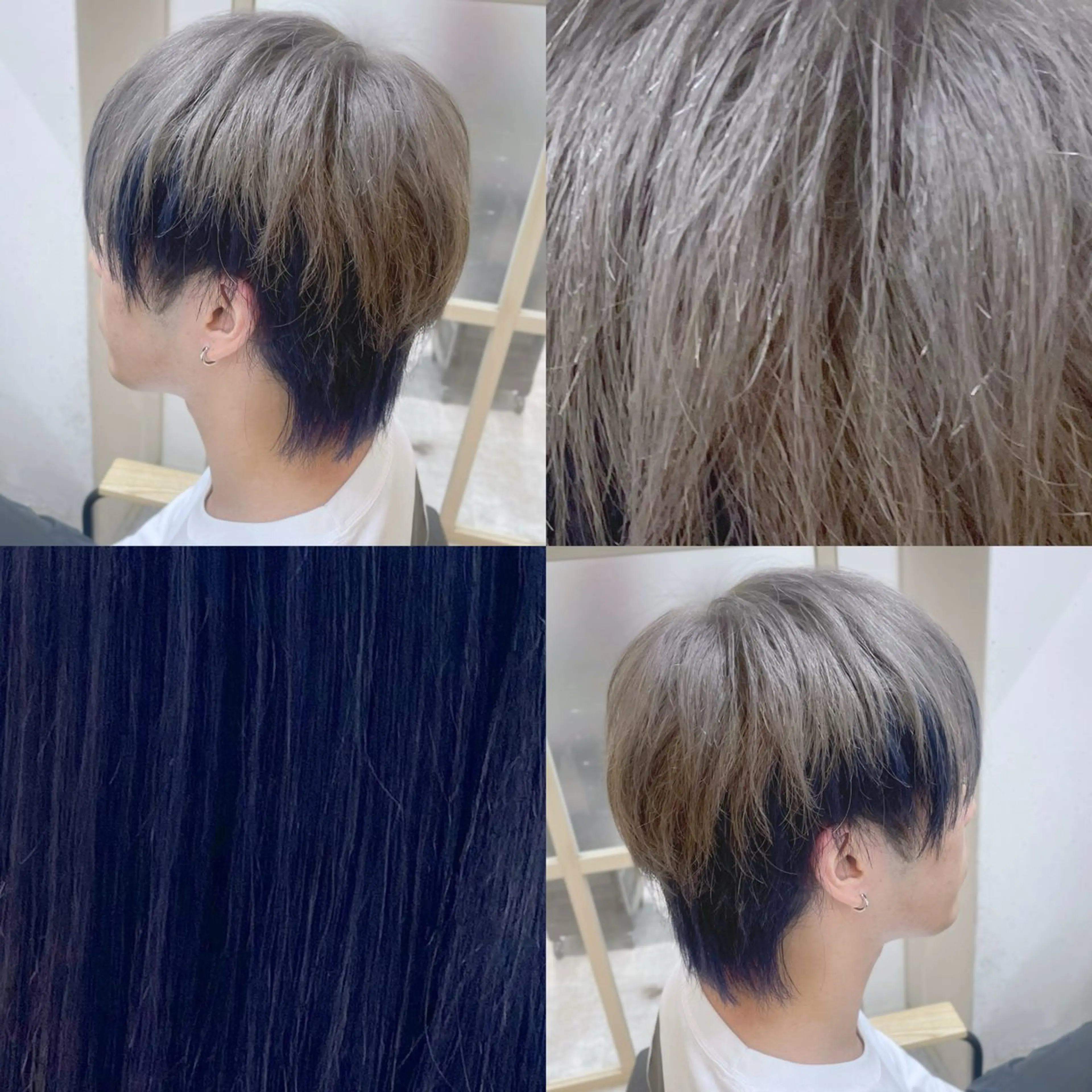 ミディアム カラー メンズ メンズインナーカラー ブルーカラー グレージュ インナーカラー カット ヘアカラー トリートメント EMANON新宿南口所属・🦄中性ウルフ ☁️Shiori🦄のヘアスタイル