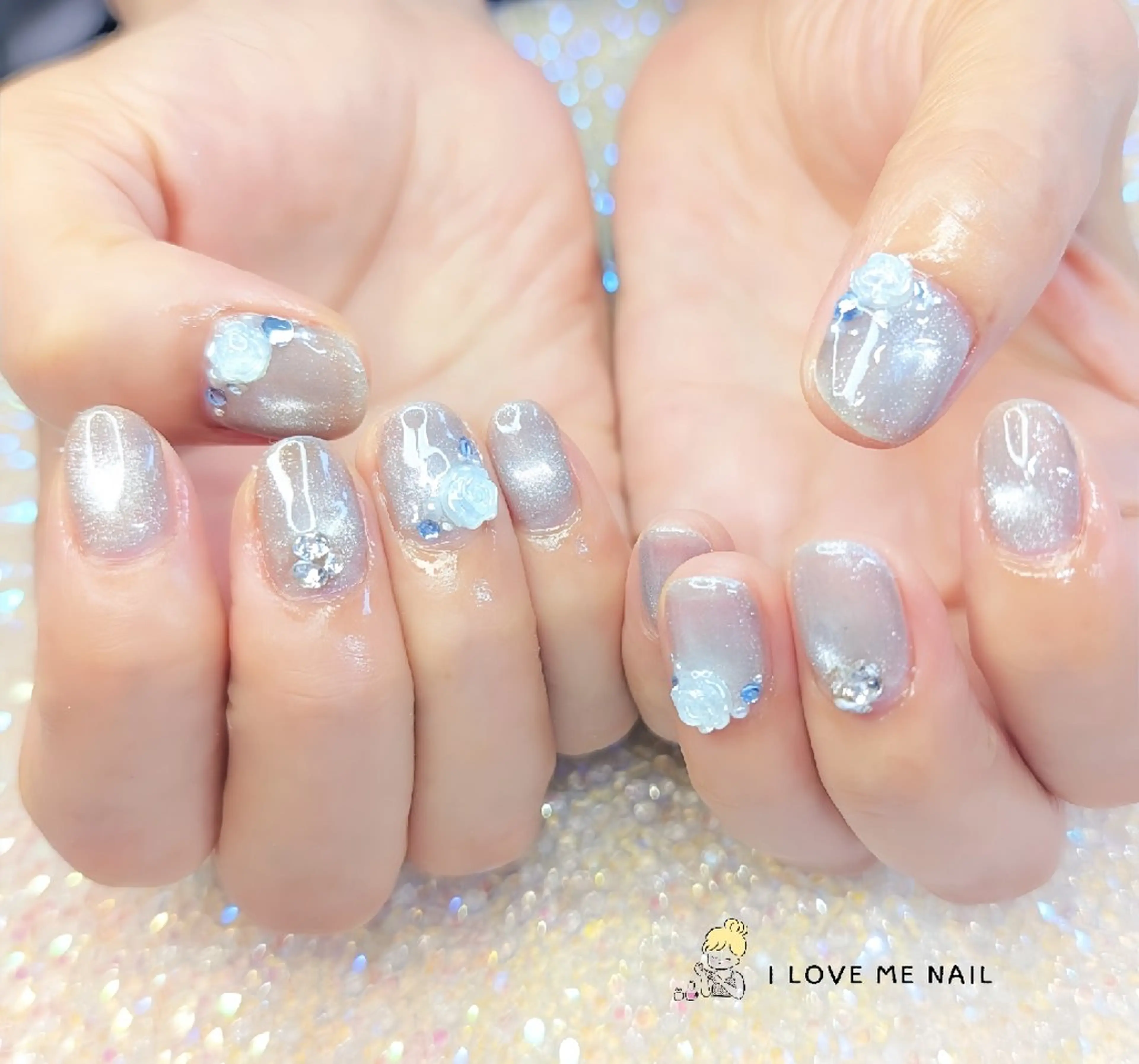 ネイル 長さ出し ハート 韓国ネイル マグネットネイル ニュアンスネイル ハンドネイル I LOVE ME  NAIL.｡.:*♡のネイルデザイン