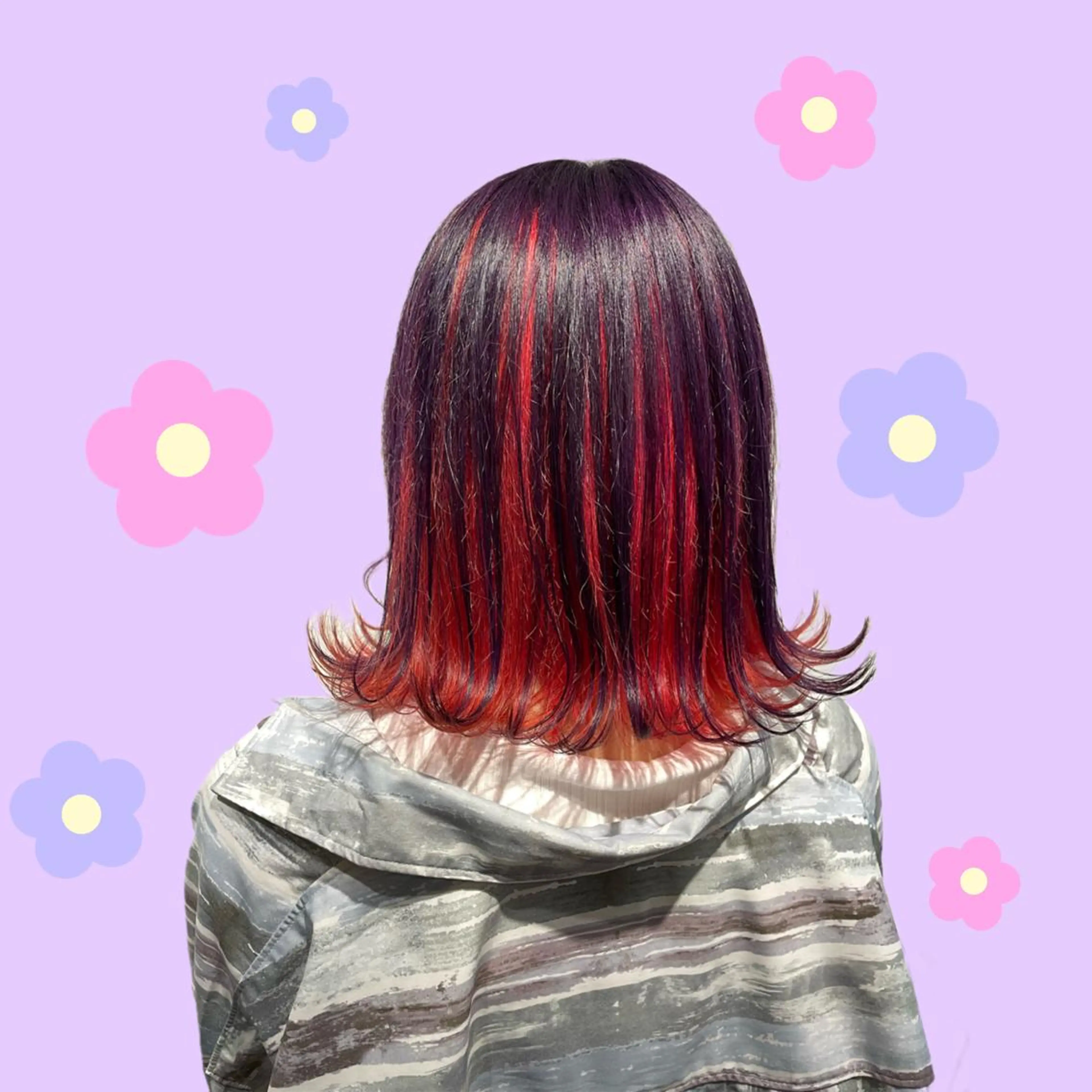 ミディアム カラー ヘアアレンジ デザインカラー インナーカラー パープルカラー ヘアカラー 🦄ブリーチ💜エク ステ💜MIU🦄のヘアスタイル