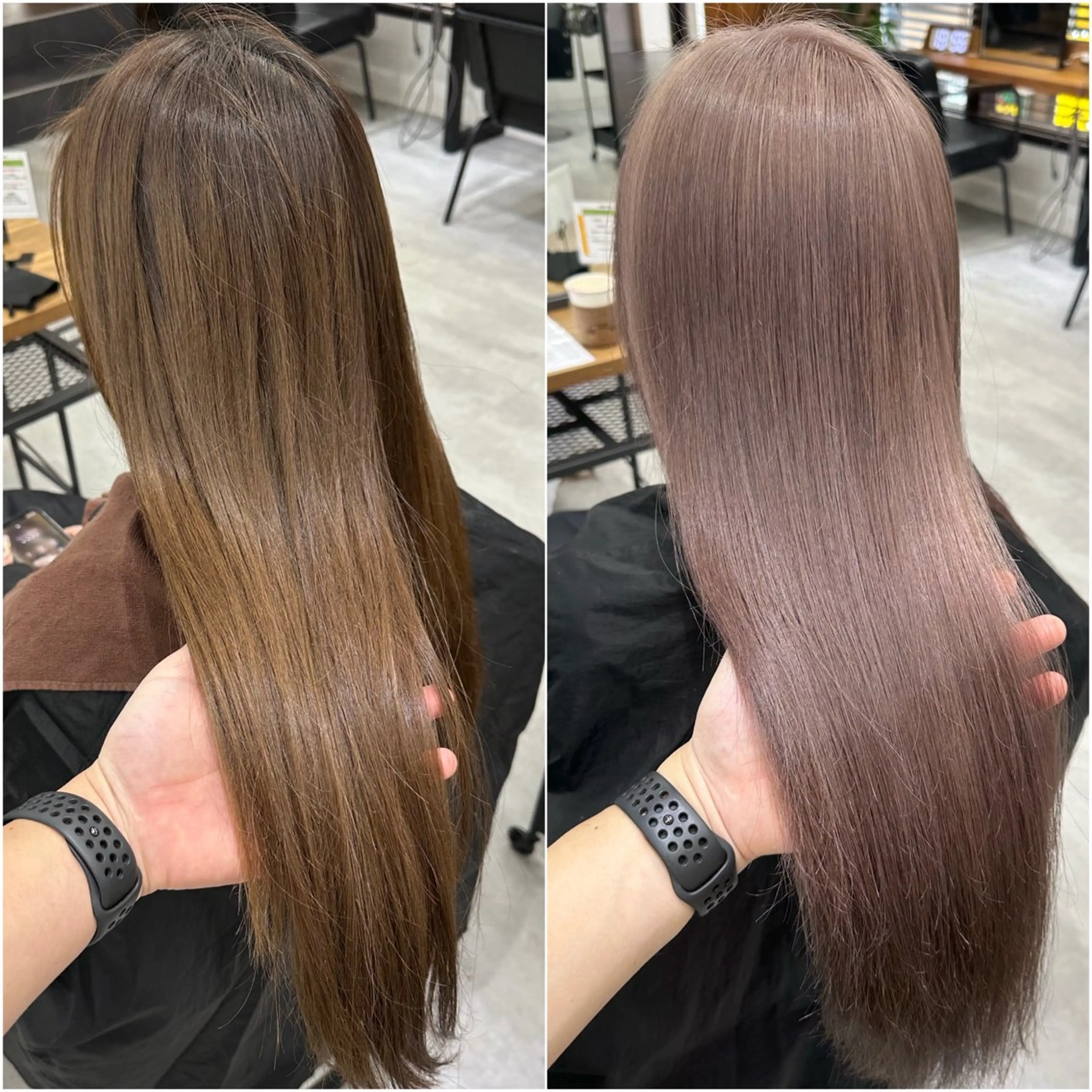 セミロング カラー ダブルカラー グレージュ ハイトーンカラー 髪質改善 ヘアカラー トリートメント 池袋🧡ダブルカラー /馴染ませエクステのヘアスタイル