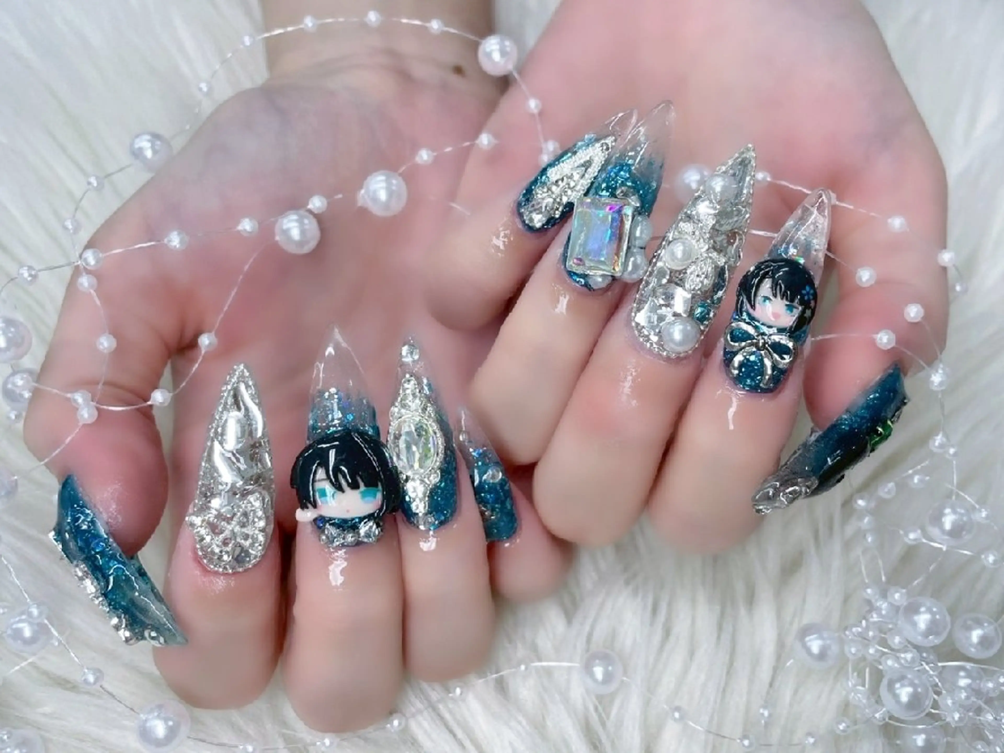 ネイル 長さ出し フラッシュネイル フレンチネイル キラキラネイル ラメ(グリッター) Chouette Nailのネイルデザイン