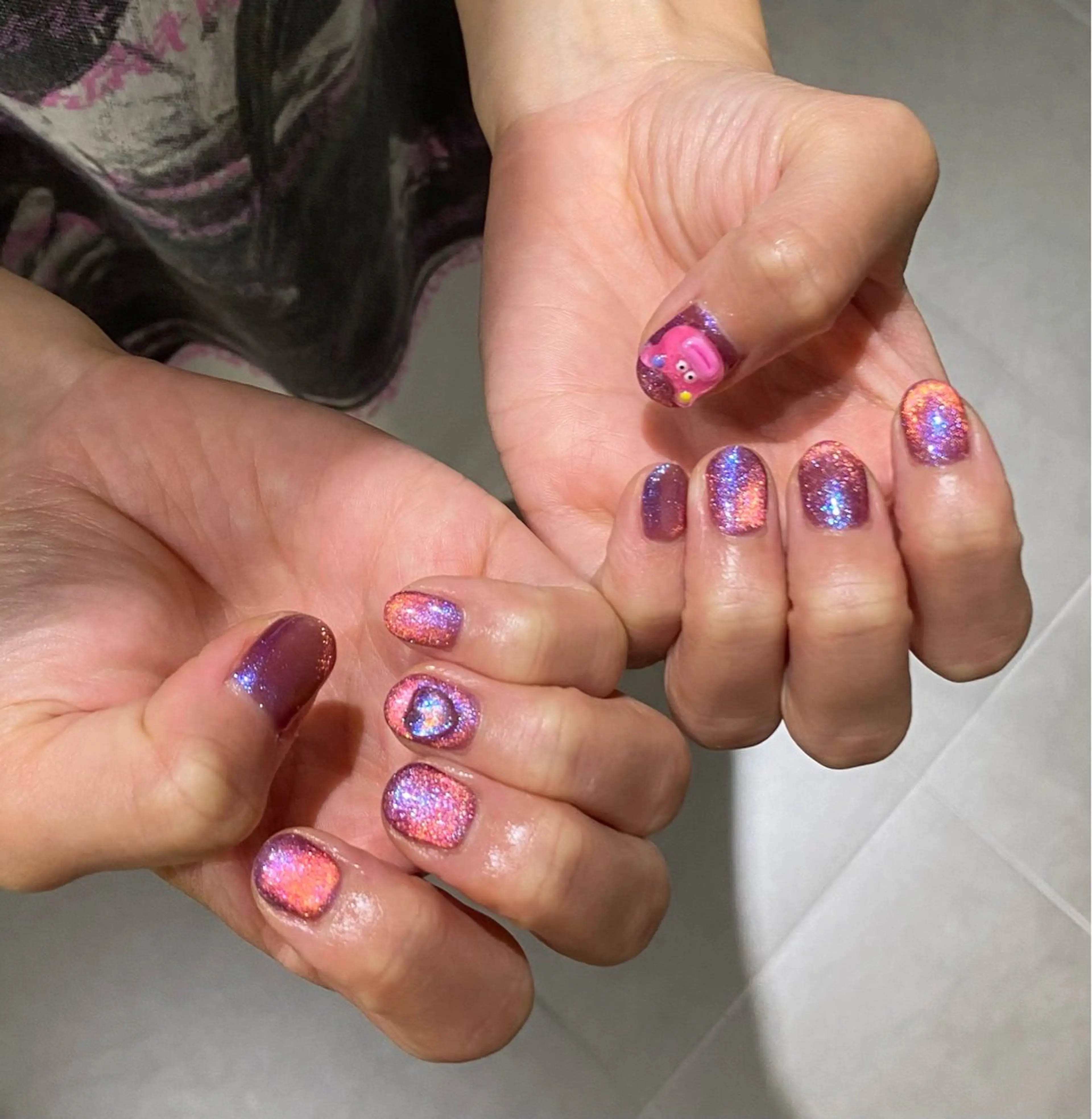 ネイル オレンジ ピンク パープル ハンドネイル WAVY airiのネイルデザイン