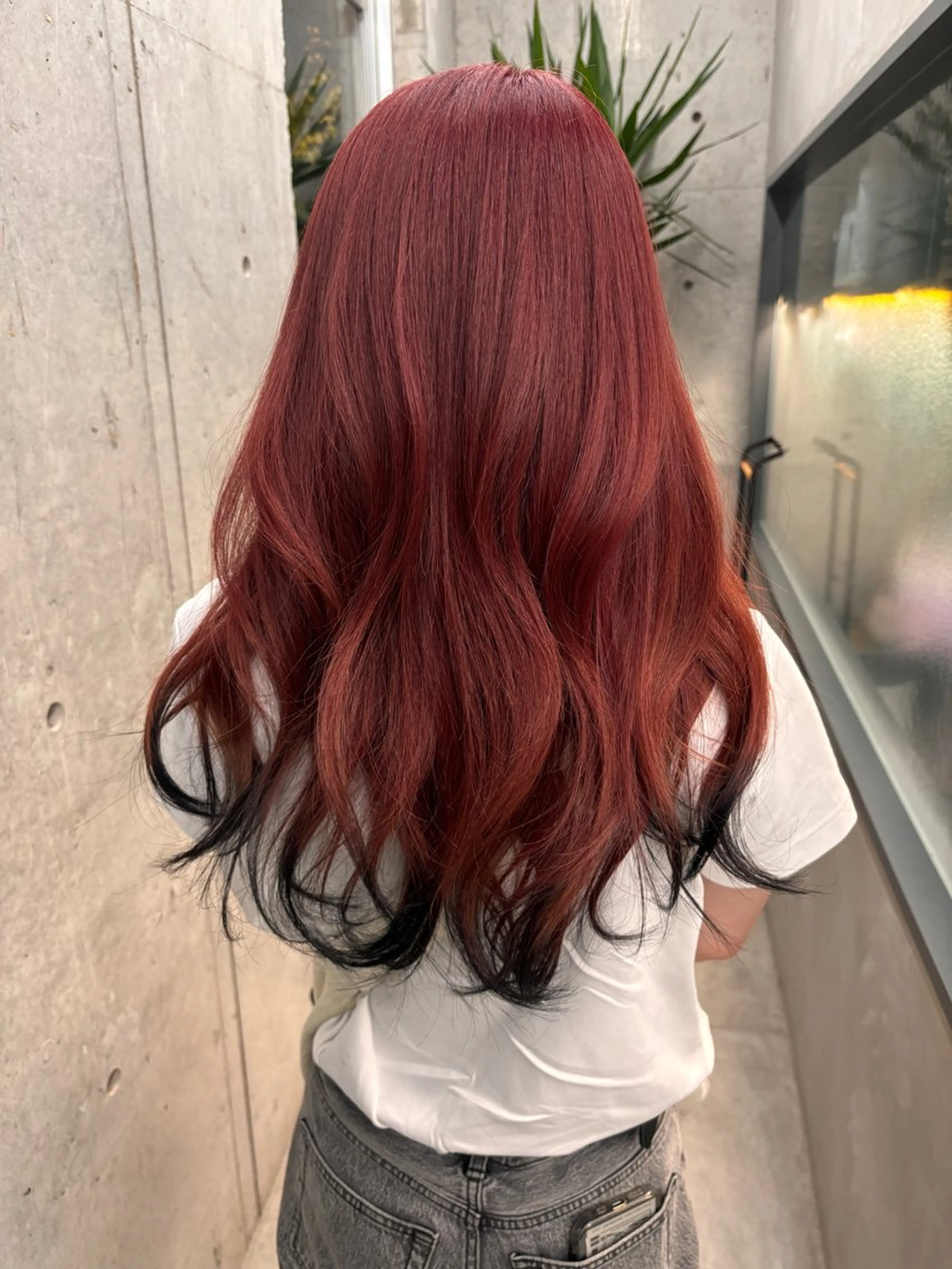 ロング カラー 黒髪 ブリーチ レッドカラー カット ヘアカラー トリートメント yuuna/ レイヤーカット🎀のヘアスタイル