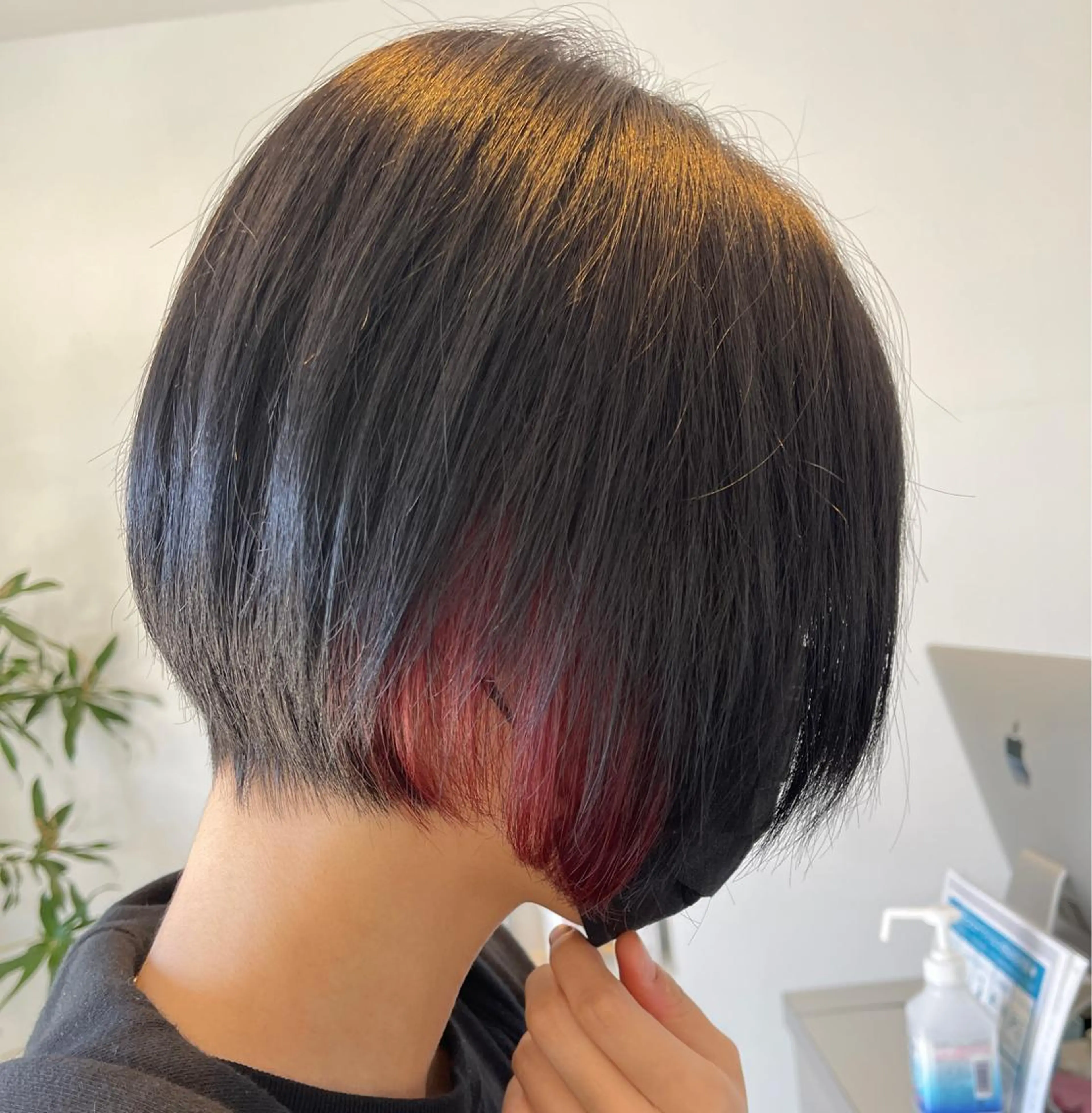 ショート カラー 丸みショート 黒髪 ブルーカラー ブルーブラック レッドカラー カット ヘアカラー 三好 達也のヘアスタイル
