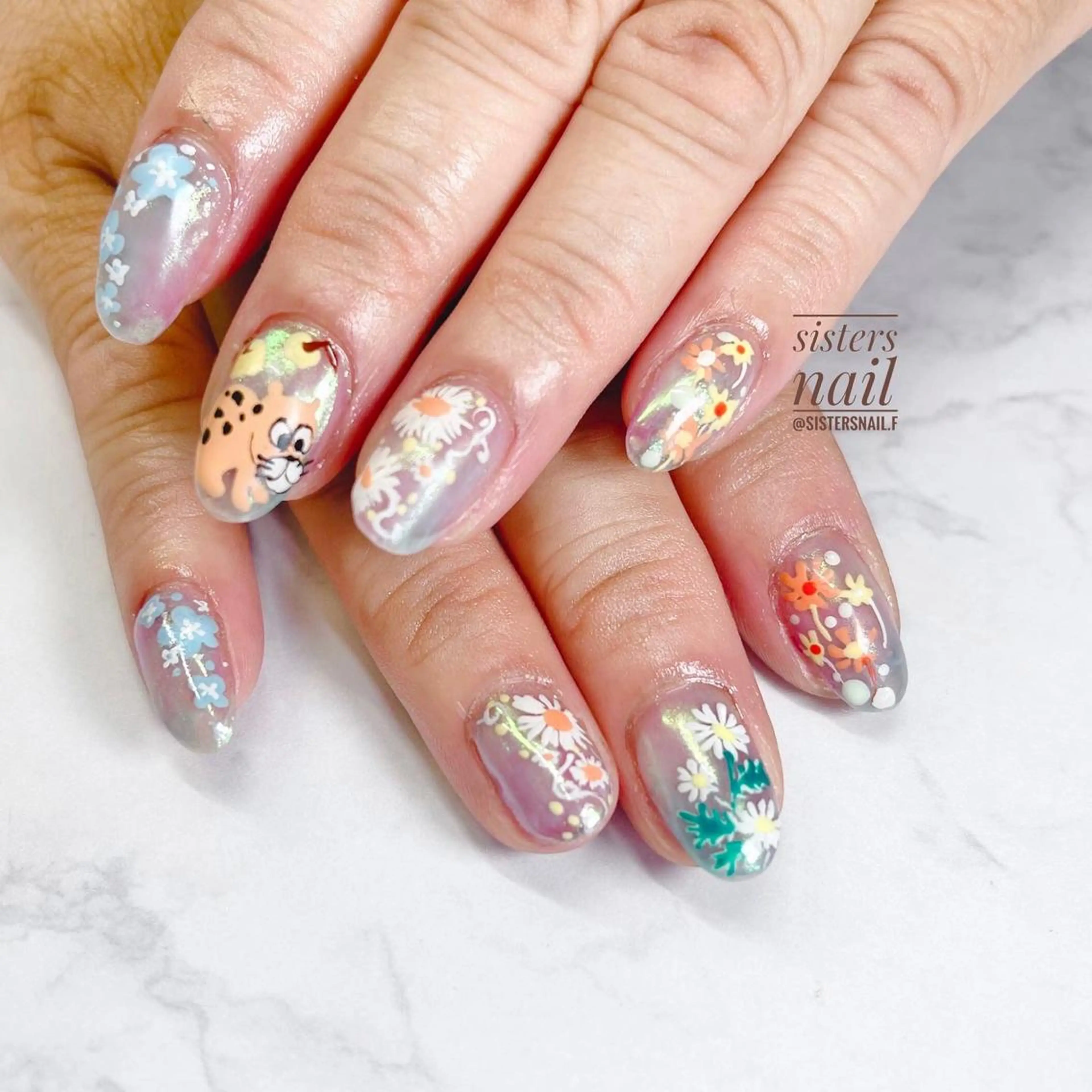 ネイル アートネイル オーロラネイル フラワーネイル 夏ネイル sisters nail.fのネイルデザイン