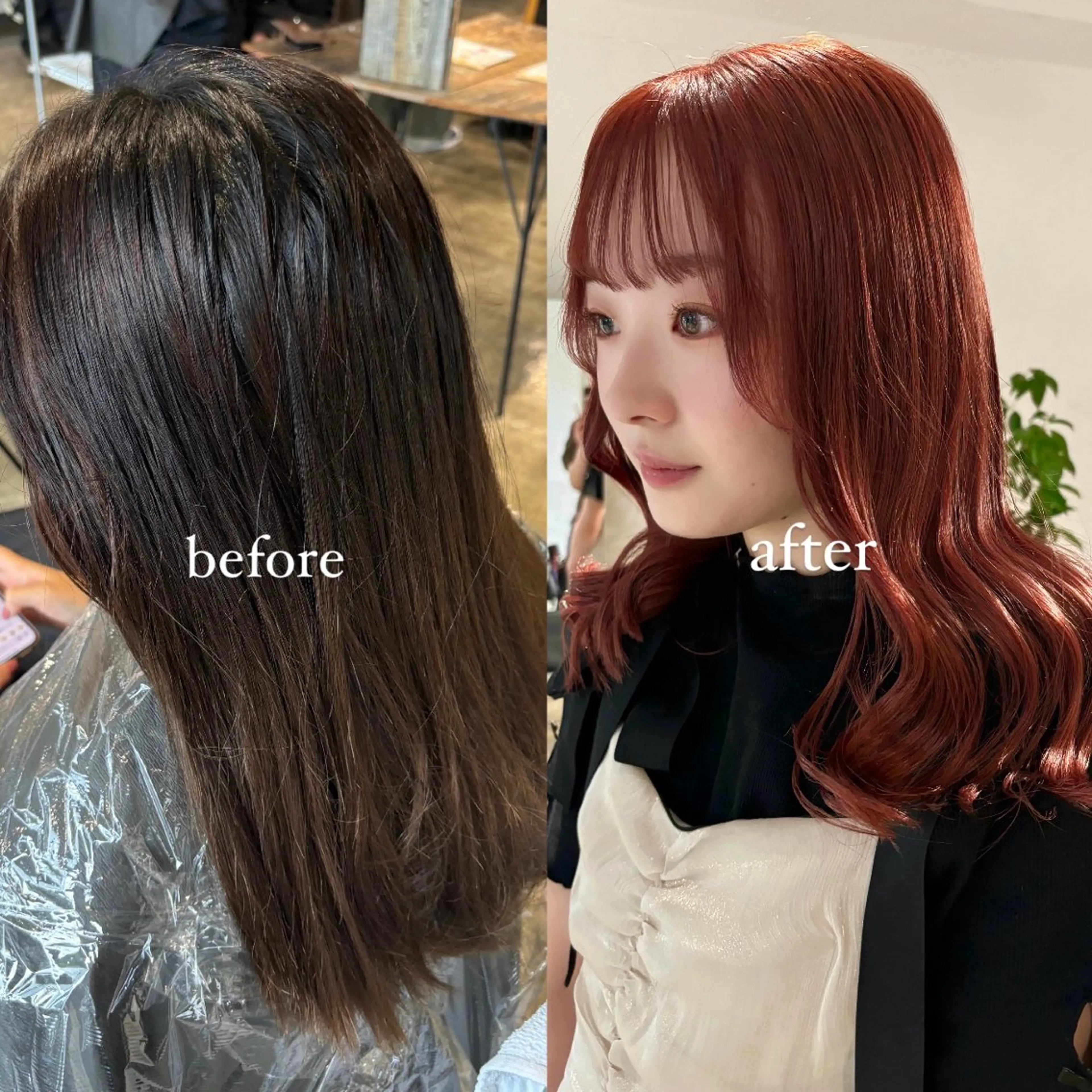 セミロング カラー ブリーチ ケアカラー ダブルカラー ブリーチなしカラー レッドカラー 暖色カラー🍒 ケアブリーチ/akiのヘアスタイル