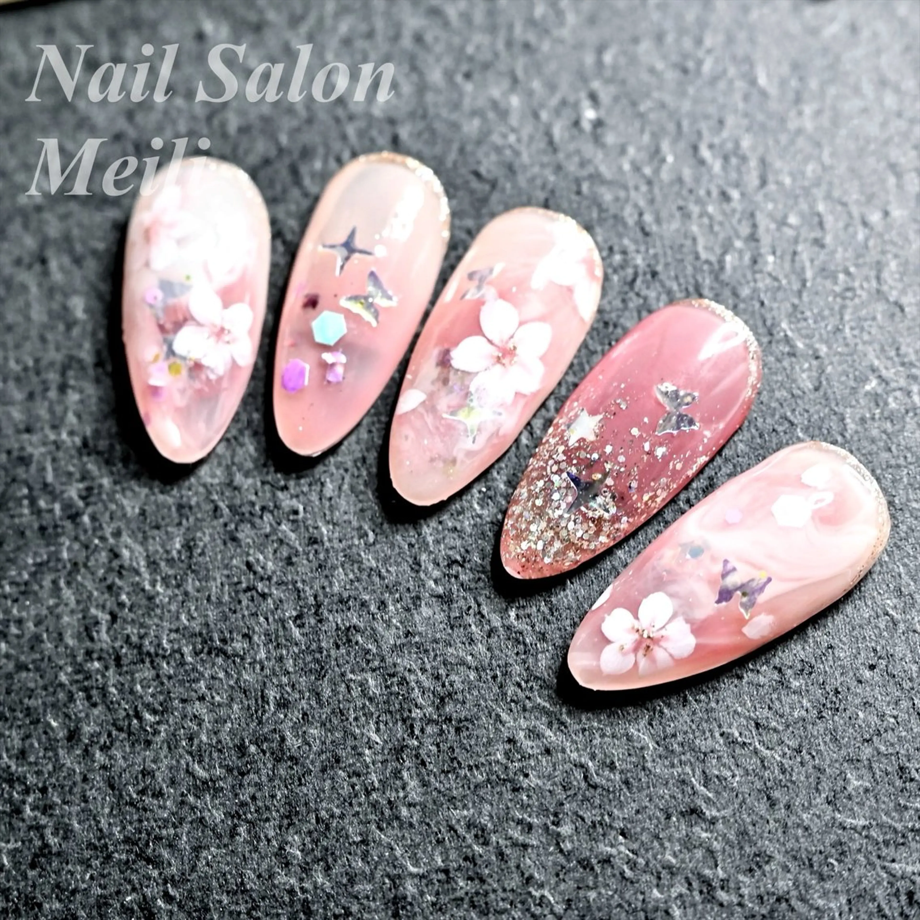 ネイル アートネイル 桜ネイル 冬ネイル ハンドネイル NAILSALON MEILIのネイルデザイン