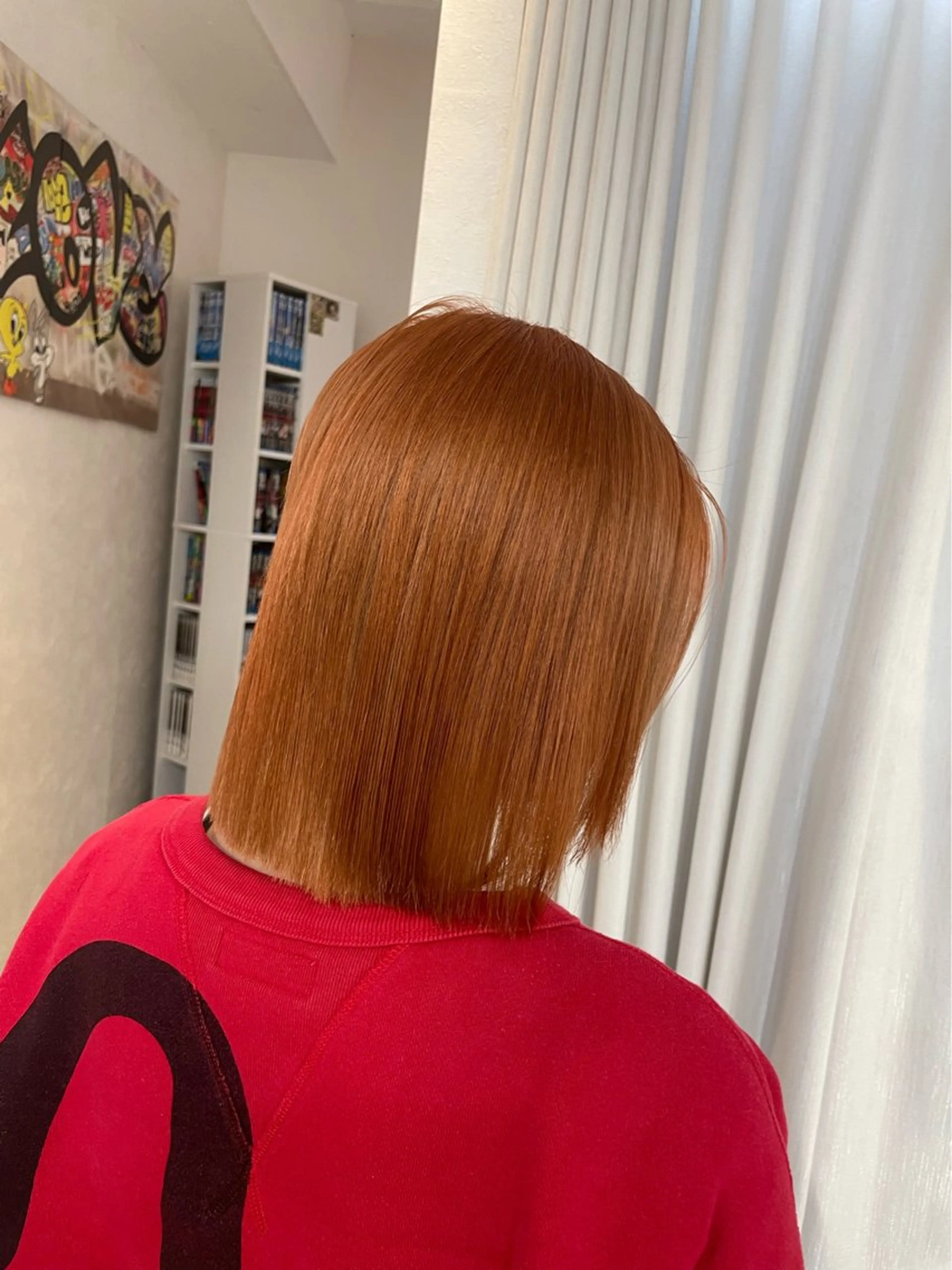ミディアム カラー オレンジ 安井まゆ _Box mico.のヘアスタイル