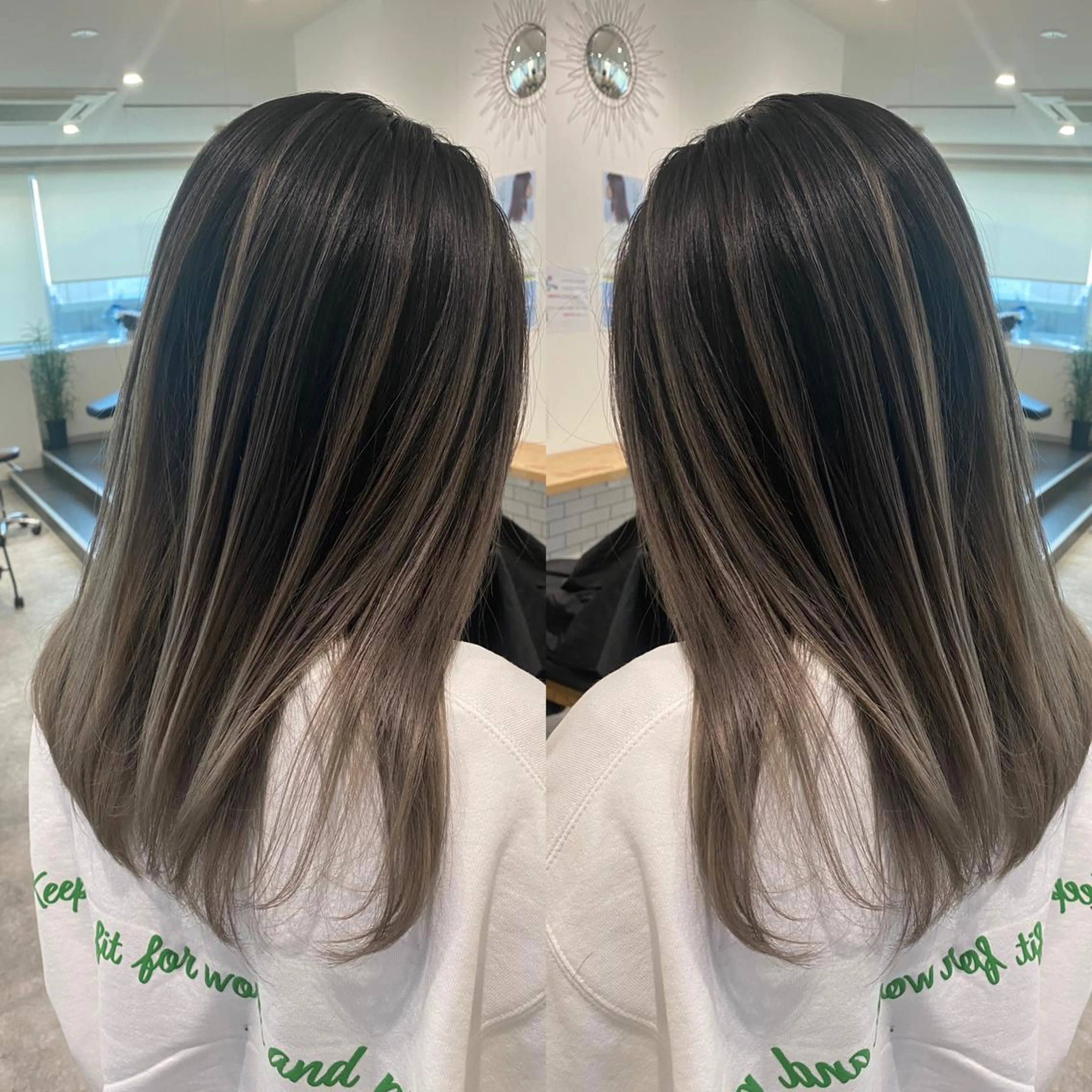 ミディアム カラー バレイヤージュ レイヤーカット トリートメント JIL BLAN 京都のヘアスタイル