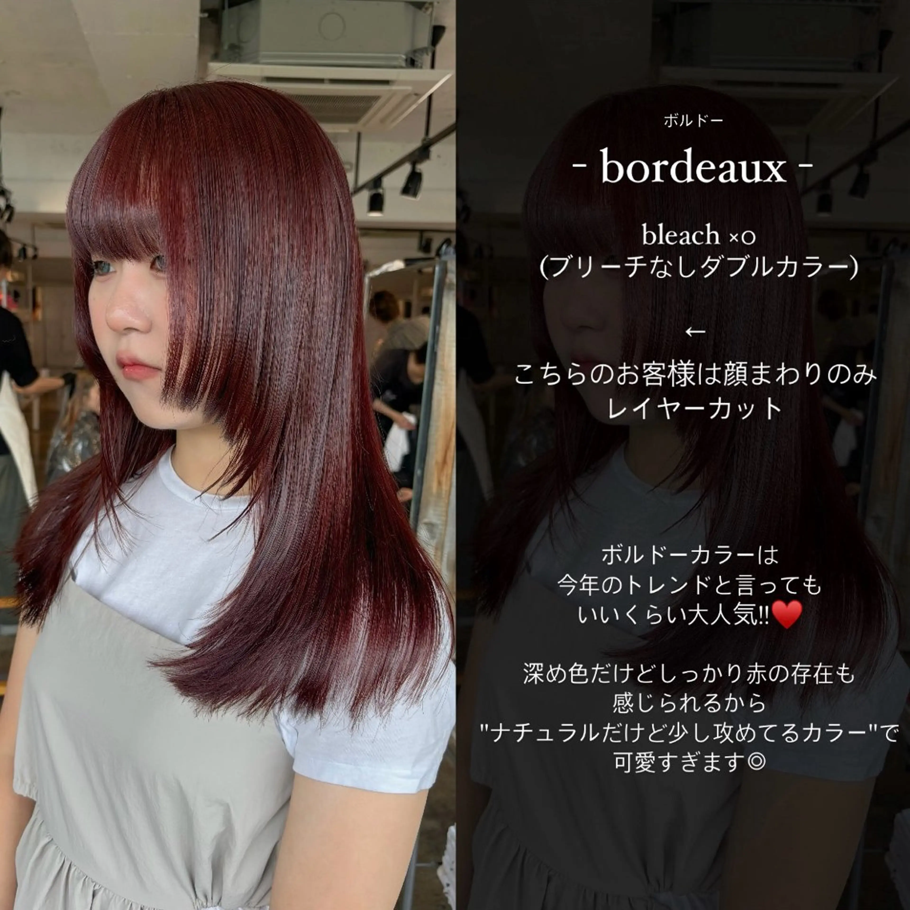 ミディアム カラー ブリーチ ボルドーカラー ブラウンカラー ダブルカラー ブリーチなしカラー 暖色カラー🍒 ケアブリーチ/akiのヘアスタイル