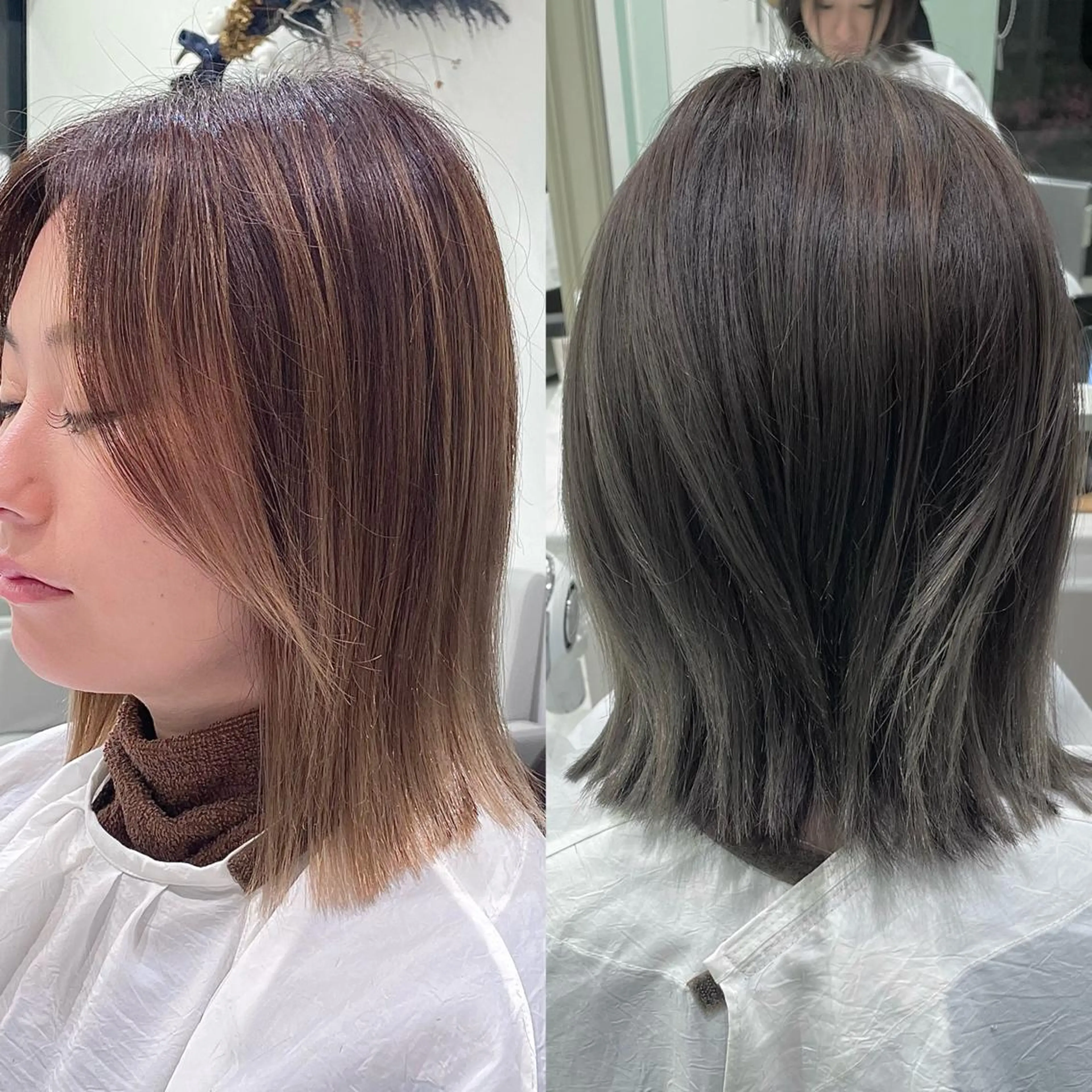 ミディアム カラー メンズ カット ヘアカラー トリートメント ヘアセット パク・ボミン小野リエ 韓国ハーフ🦊のヘアスタイル